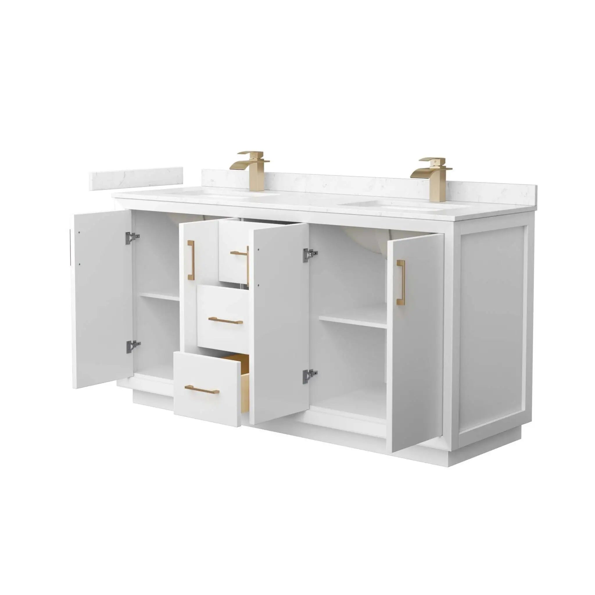 66" Strada Double Bathroom Vanity in White with Satin Bronze Trim by Wyndham