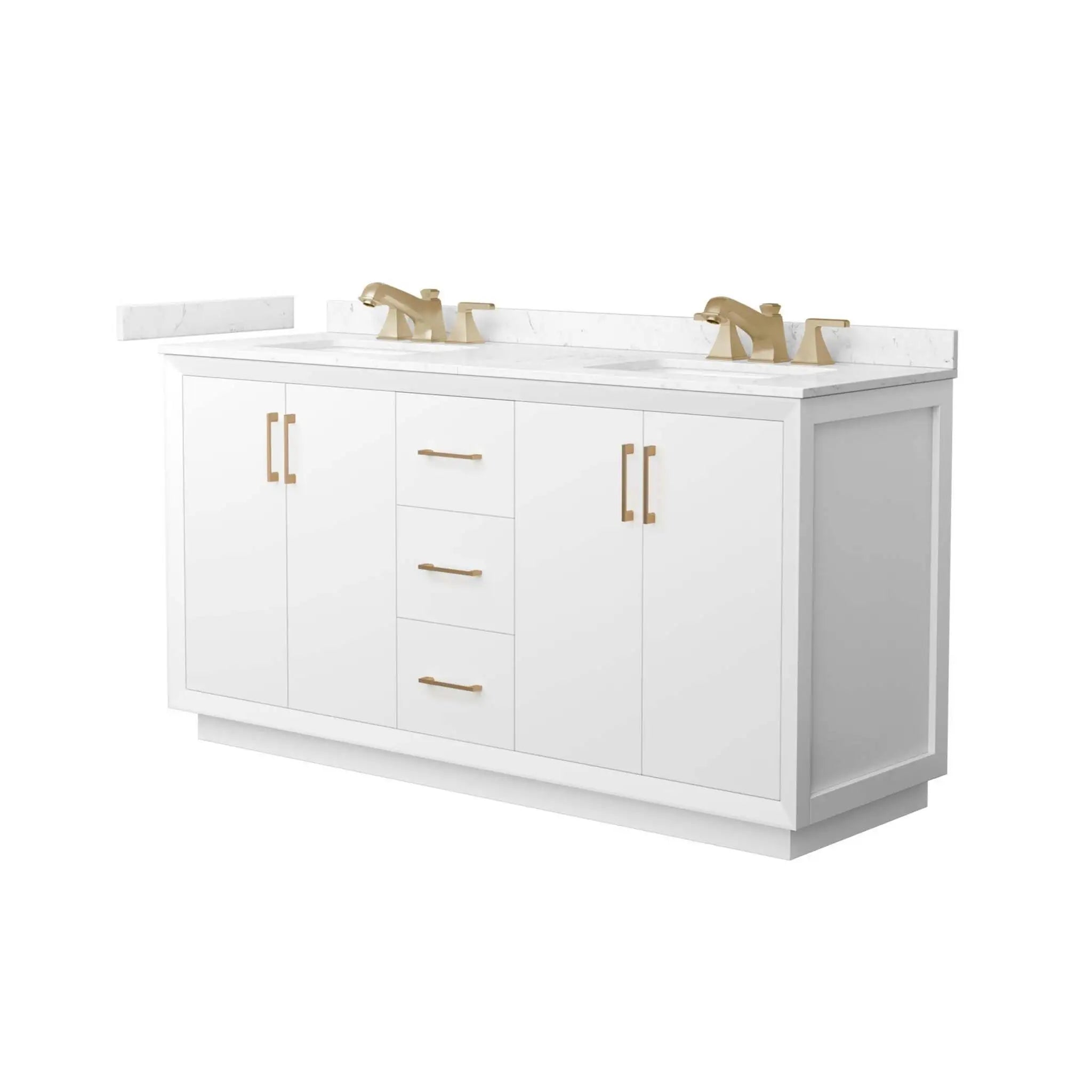66" Strada Double Bathroom Vanity in White with Satin Bronze Trim by Wyndham
