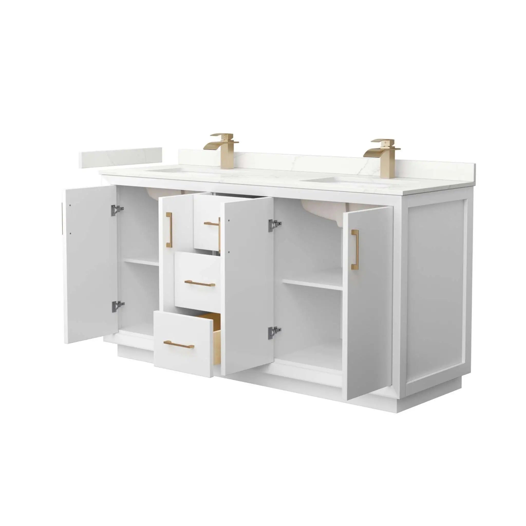 66" Strada Double Bathroom Vanity in White with Satin Bronze Trim by Wyndham