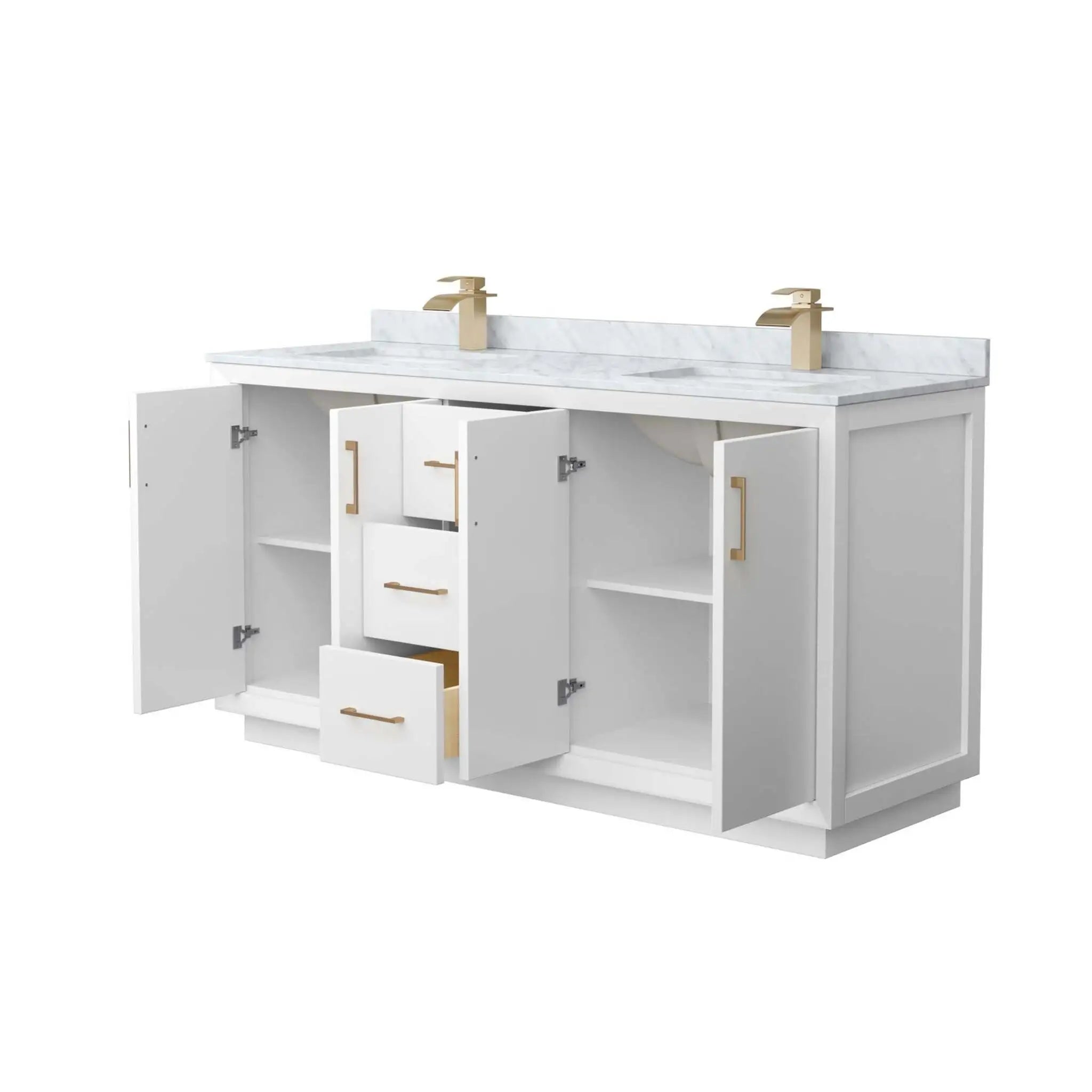 66" Strada Double Bathroom Vanity in White with Satin Bronze Trim by Wyndham