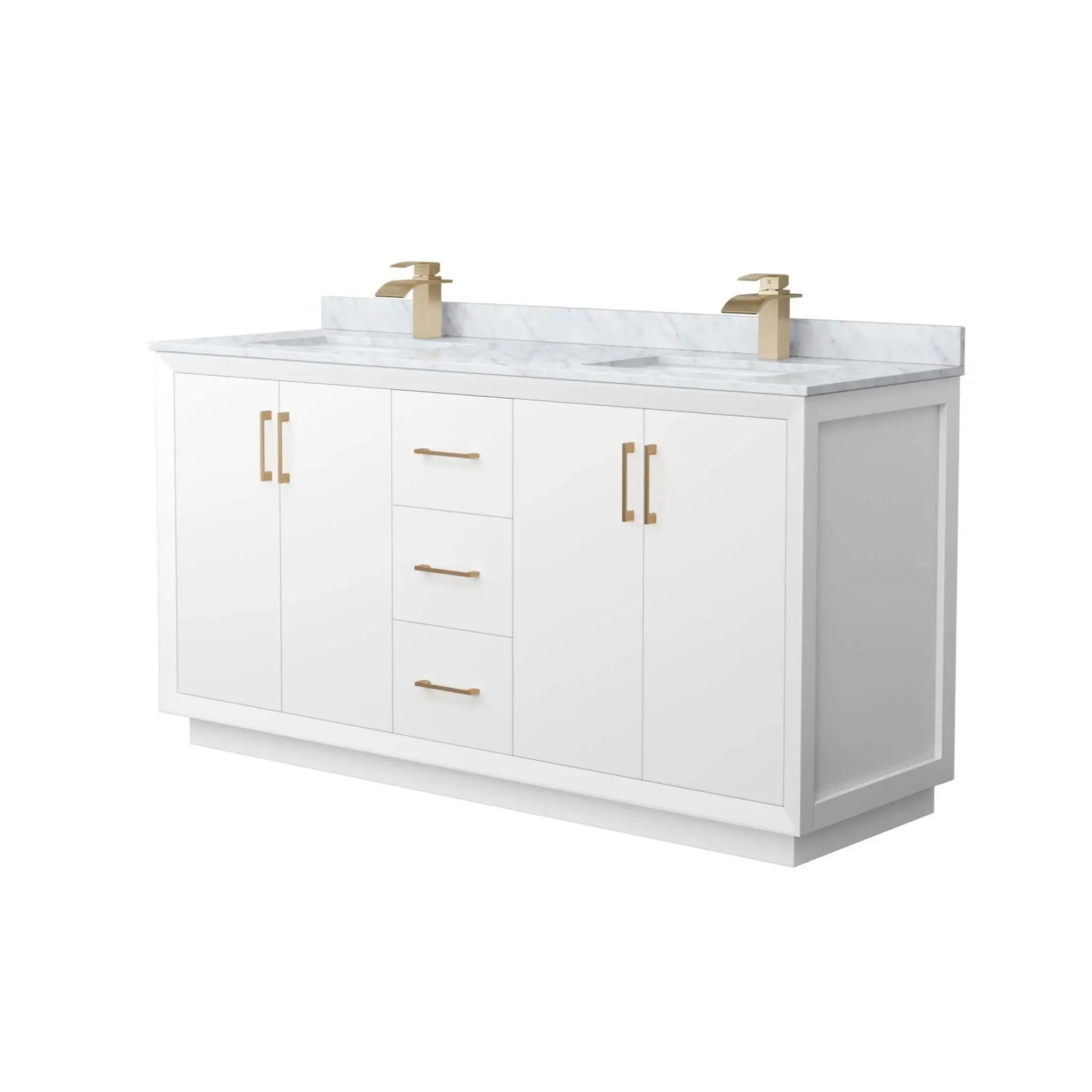 66" Strada Double Bathroom Vanity in White with Satin Bronze Trim by Wyndham