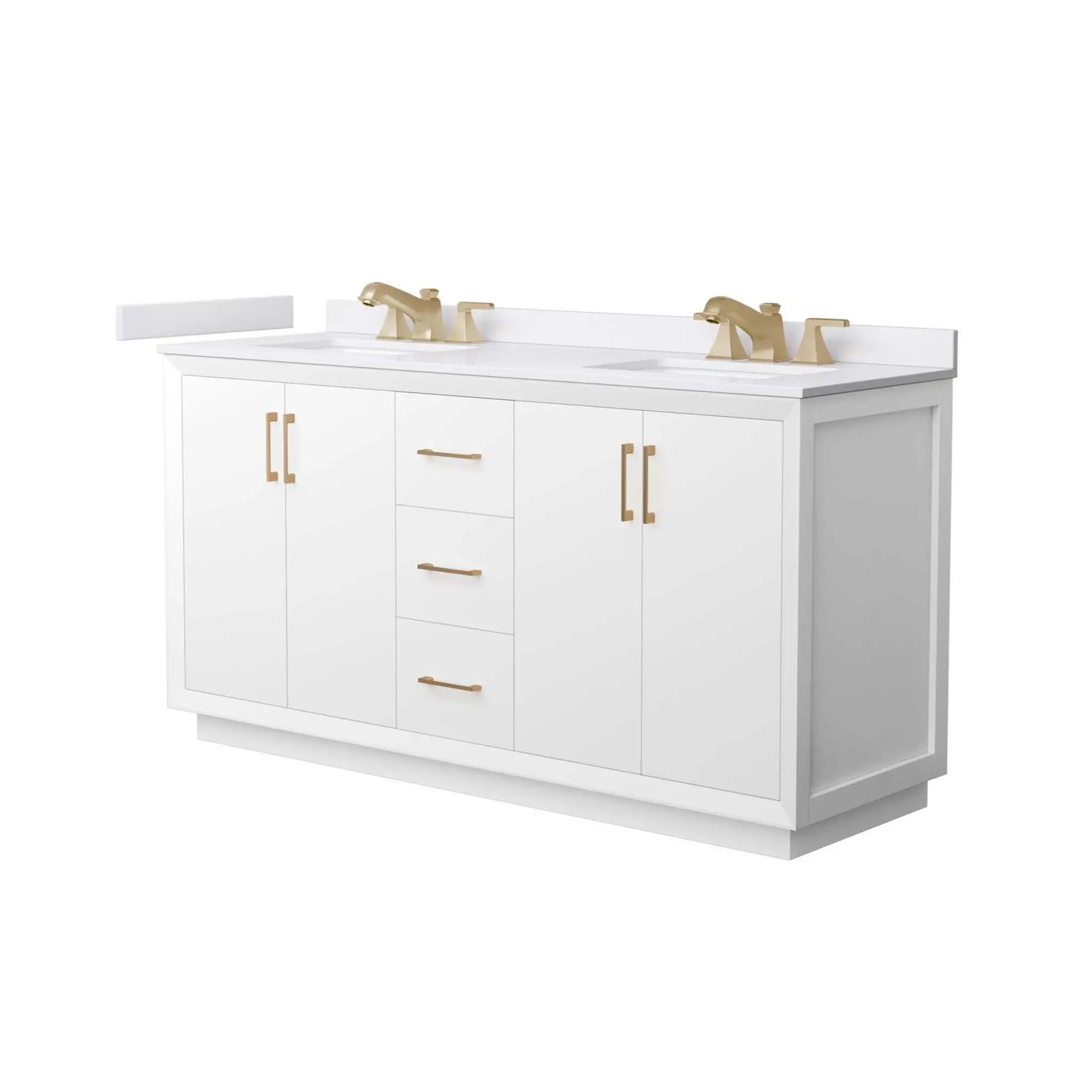 66" Strada Double Bathroom Vanity in White with Satin Bronze Trim by Wyndham
