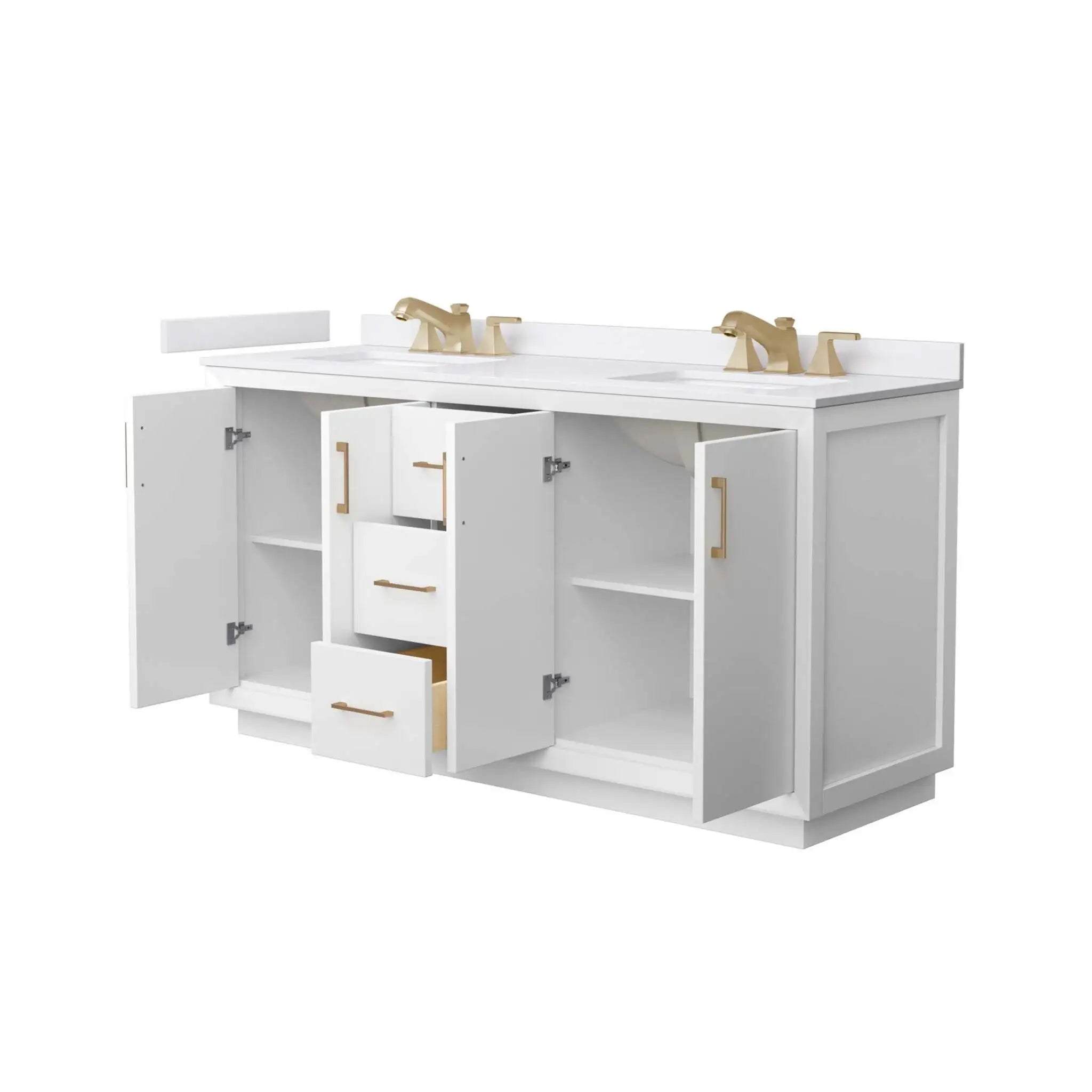 66" Strada Double Bathroom Vanity in White with Satin Bronze Trim by Wyndham