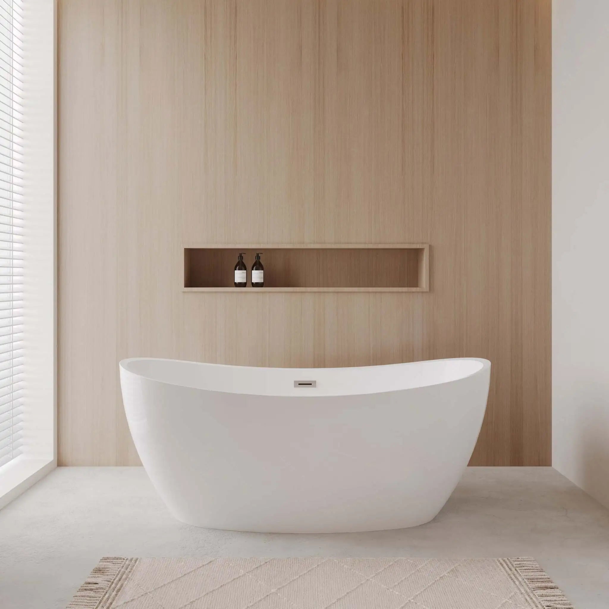 66" White Freestanding Bathtub, Brushed Nickel Trim - Dorrit by Wyndham (WCBTE652066BNTRIM) image 1