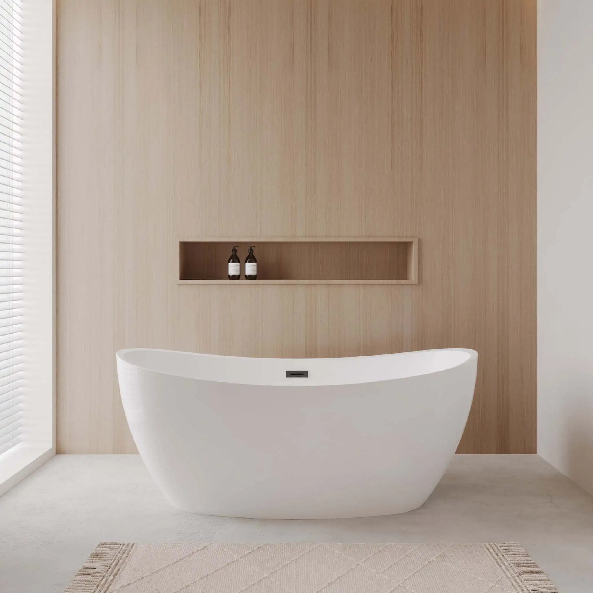 66" White Freestanding Bathtub, Matte Black Trim - Dorrit by Wyndham (WCBTE652066MBTRIM) image 1