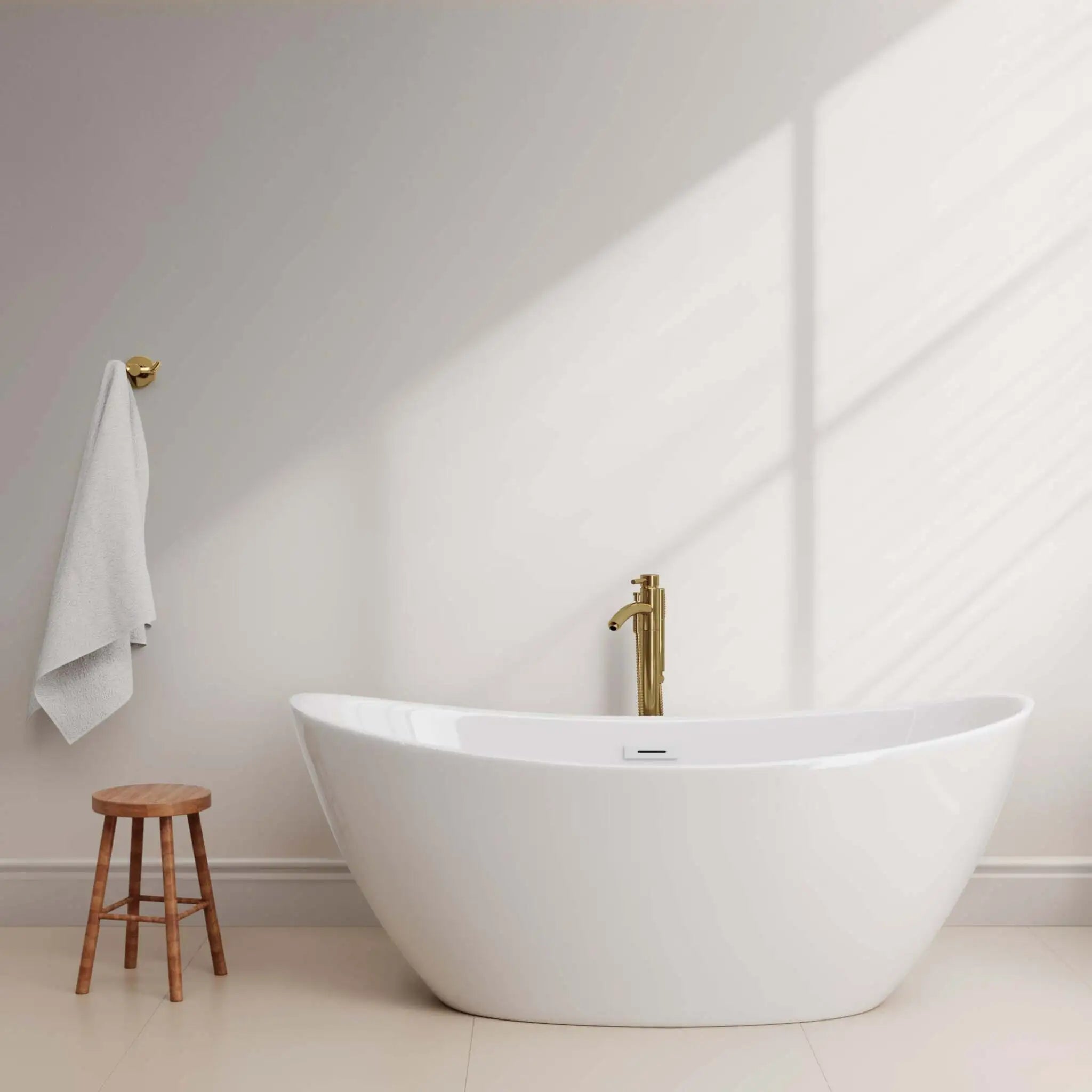 66" White Freestanding Bathtub with Brushed Gold Faucet - Dorrit by Wyndham (WCBTE652066PCATPGD) image 2