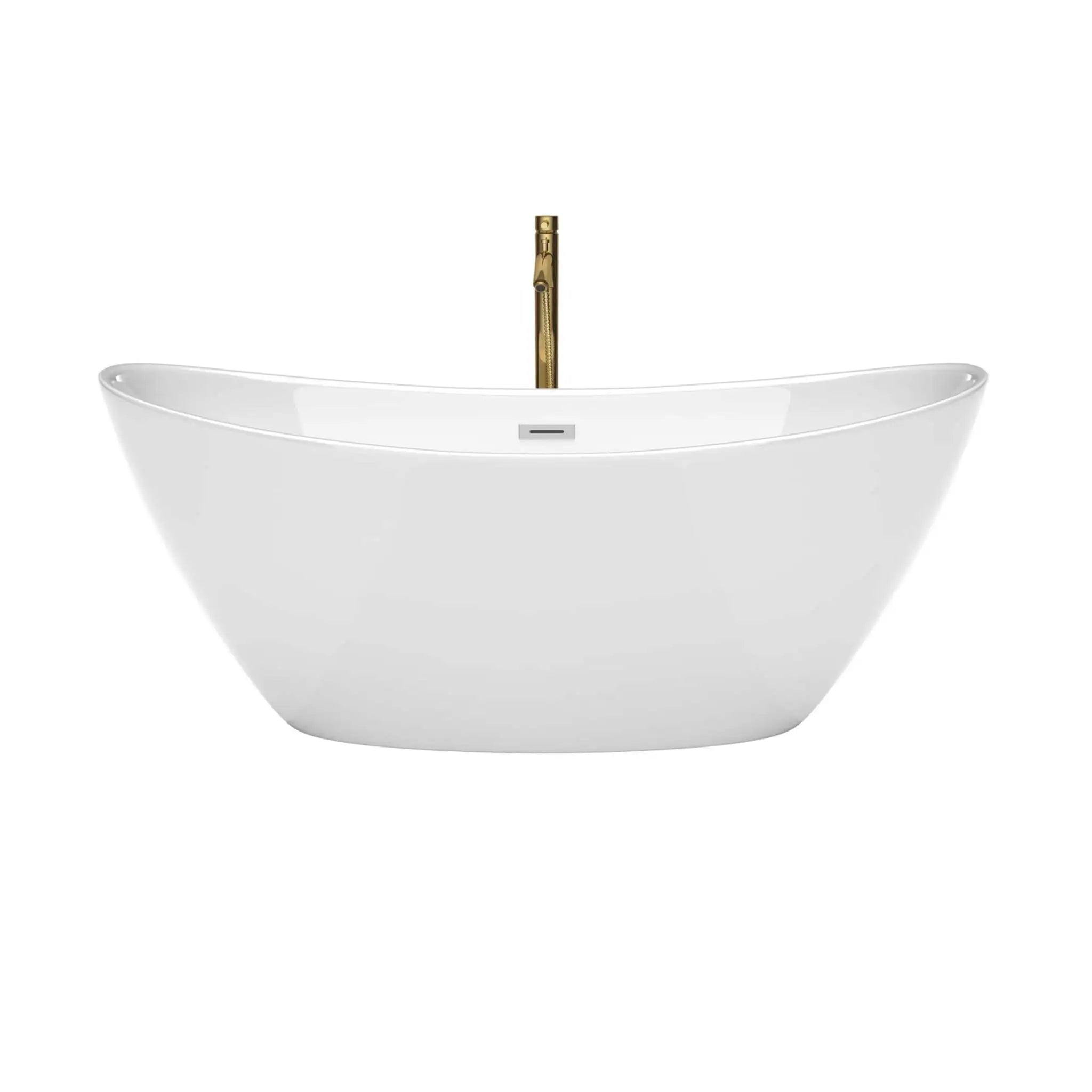 66" White Freestanding Bathtub with Brushed Gold Faucet - Dorrit by Wyndham (WCBTE652066PCATPGD) image 3