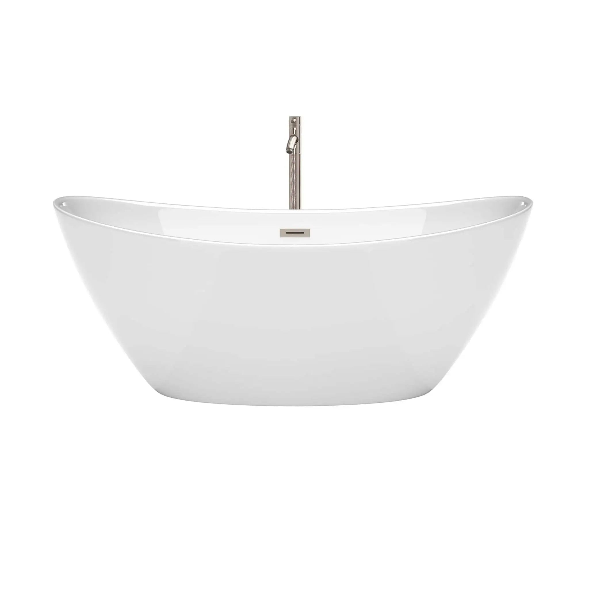 66" White Freestanding Bathtub with Brushed Nickel Faucet - Dorrit by Wyndham (WCBTE652066ATP11BN) image 3
