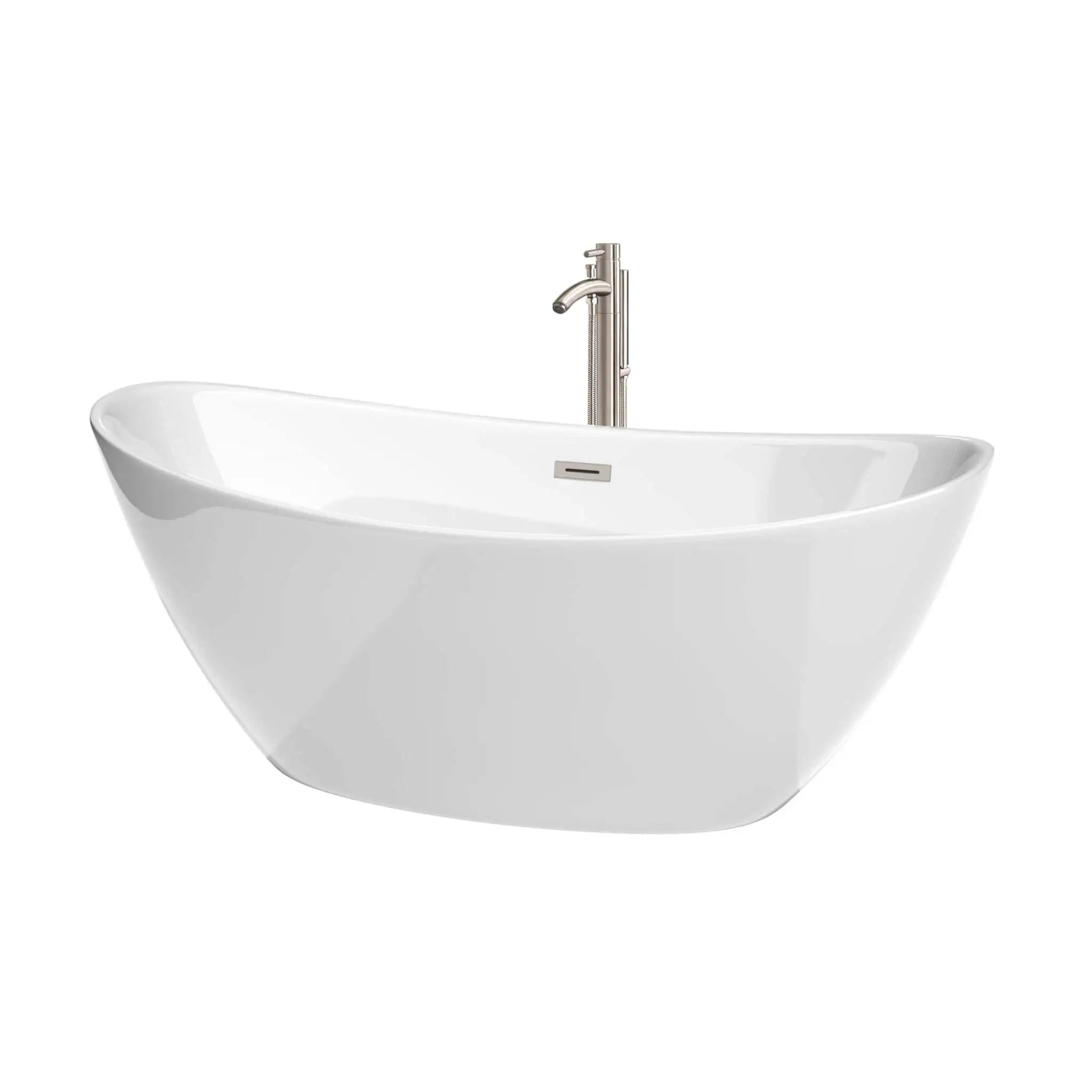 66" White Freestanding Bathtub with Brushed Nickel Faucet - Dorrit by Wyndham (WCBTE652066ATP11BN) image