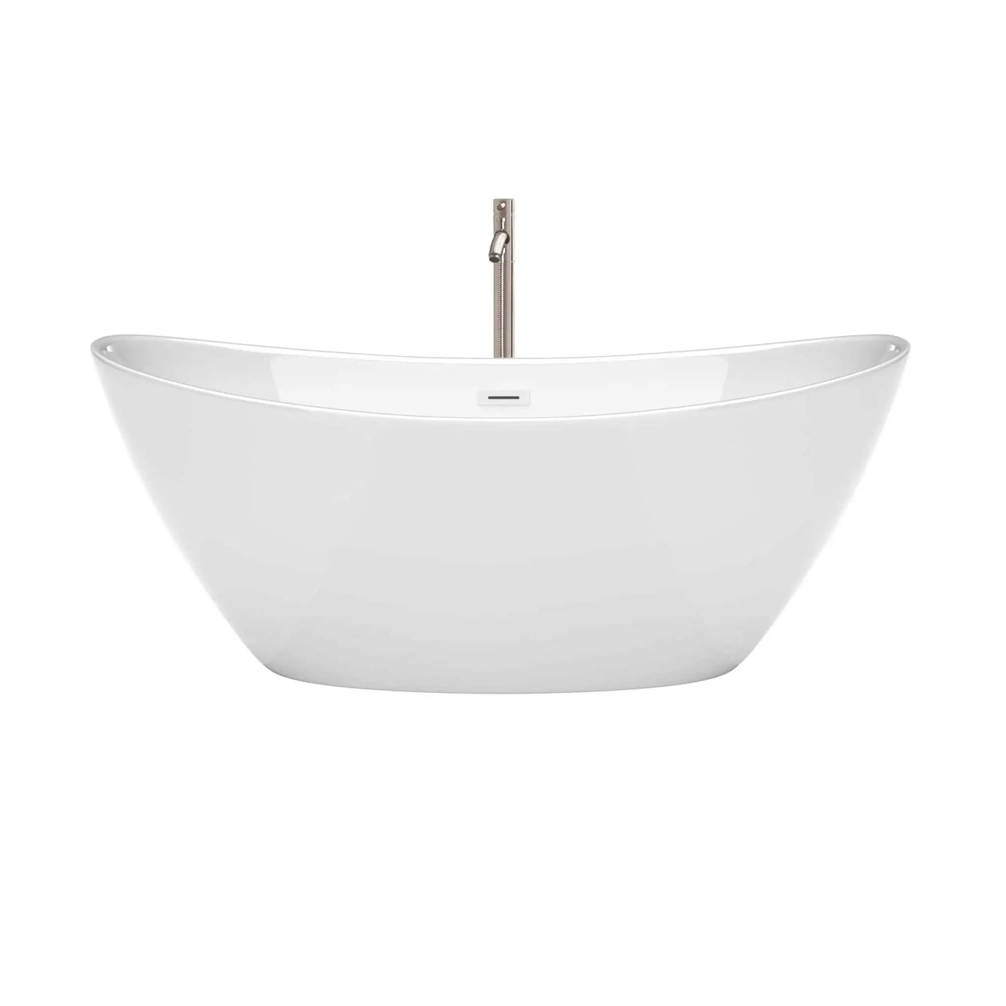 66" White Freestanding Bathtub with Brushed Nickel Faucet - Dorrit by Wyndham (WCBTE652066SWATPBN) image 3