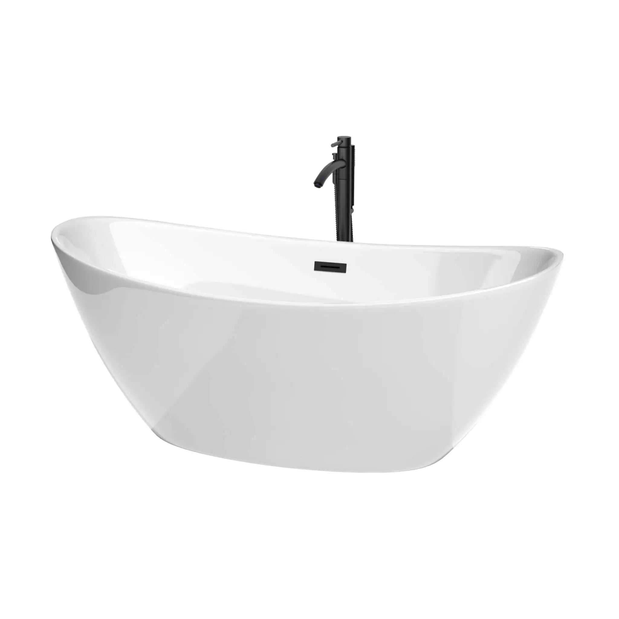 66" White Freestanding Bathtub with Matte Black Faucet - Dorrit by Wyndham (WCBTE652066MBATPBK) image