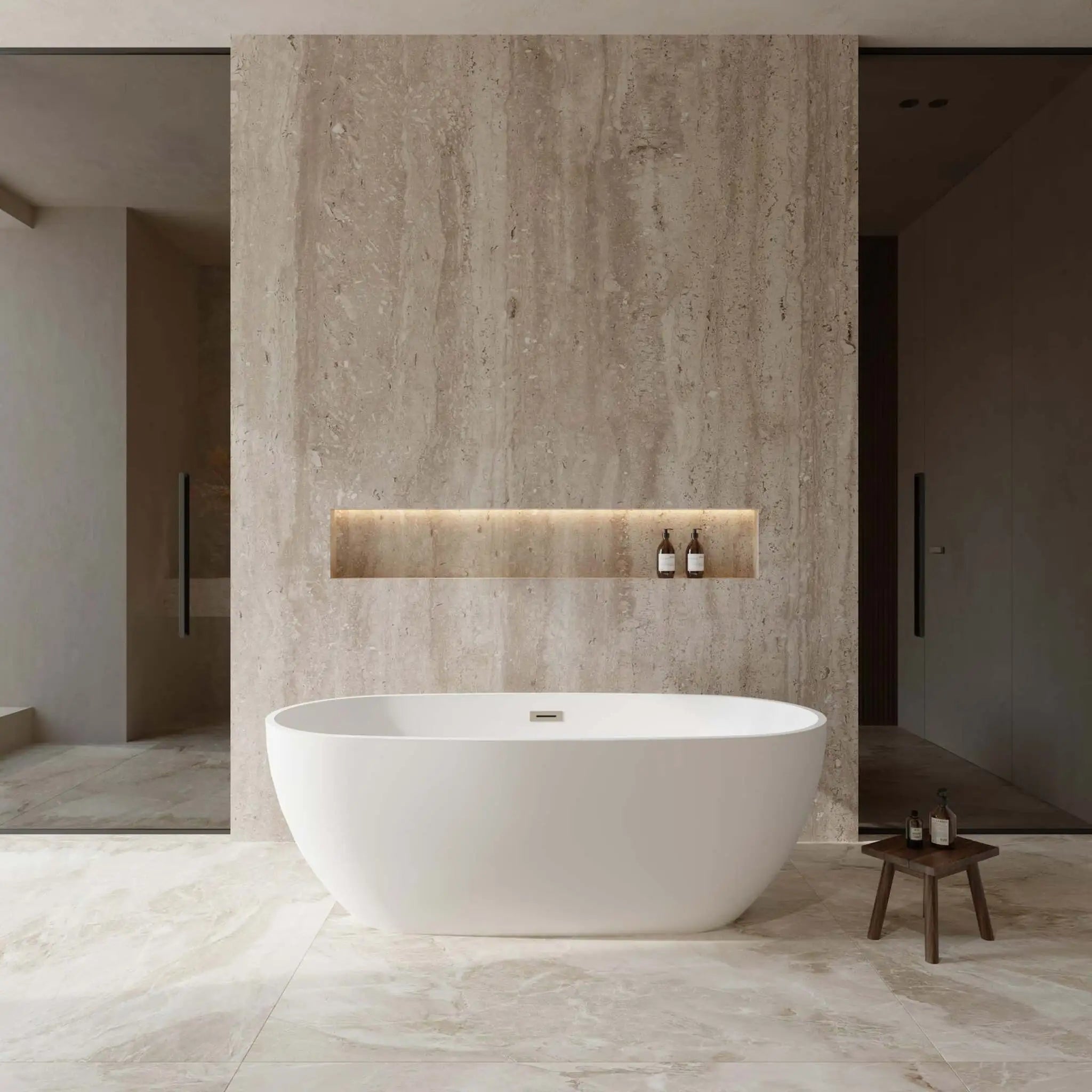 67" Matte White Freestanding Bathtub, Brushed Nickel Trim - Juno by Wyndham (WCBTE306167MWBNTRIM) image 1