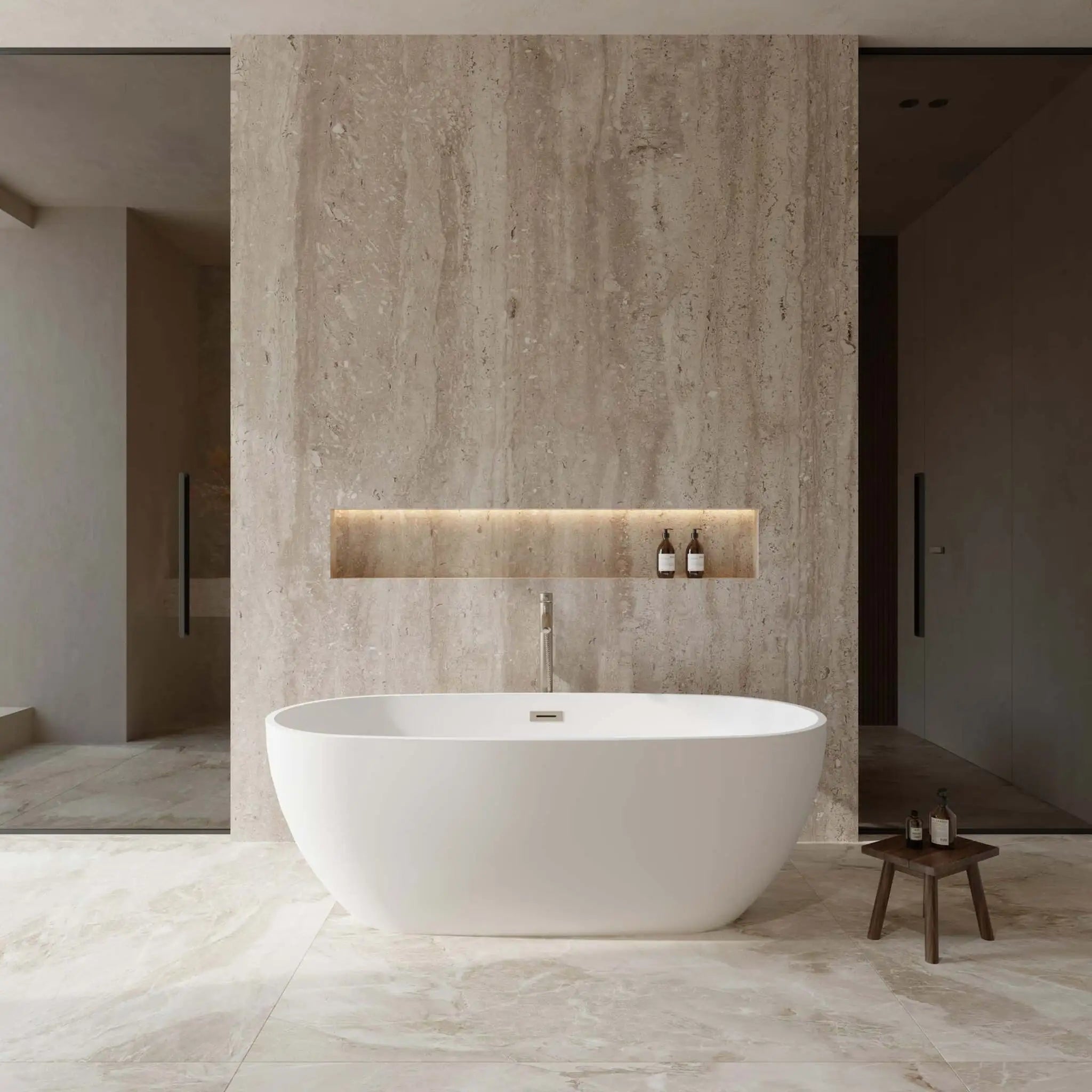 67" Matte White Freestanding Bathtub with Brushed Nickel - Juno by Wyndham (WCBTE306167MWATP11BN) image 1