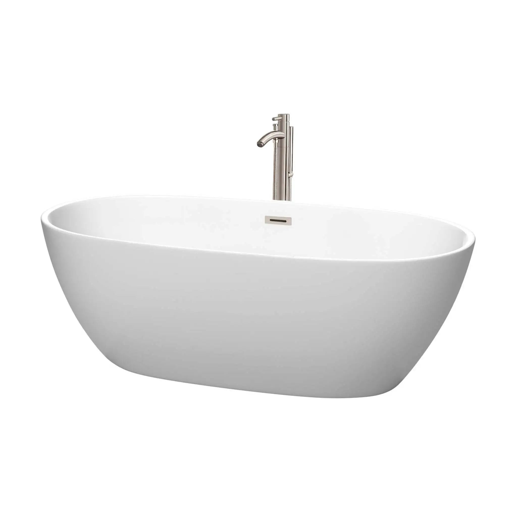 67" Matte White Freestanding Bathtub with Brushed Nickel - Juno by Wyndham (WCBTE306167MWATP11BN) image