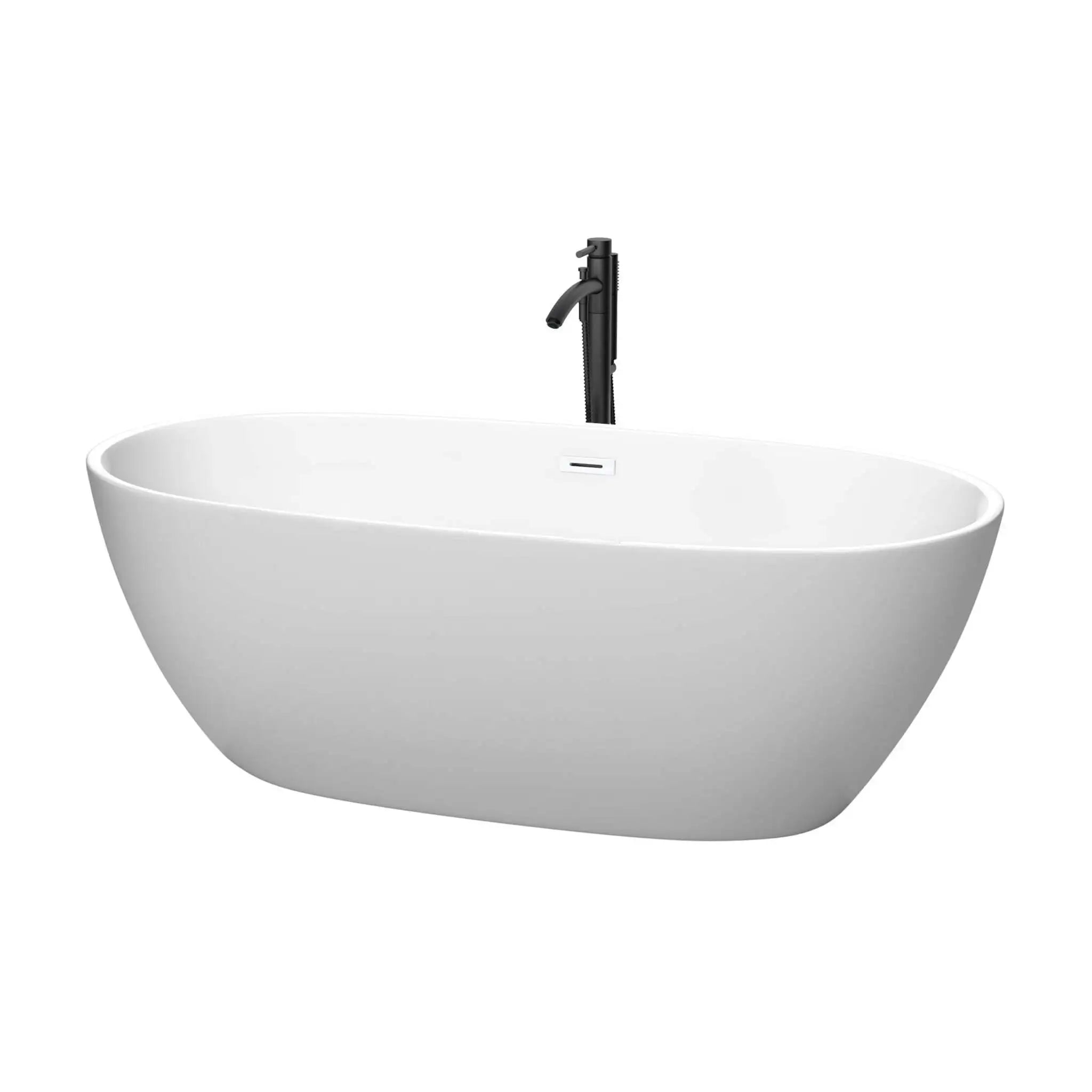 67" Matte White Freestanding Bathtub with Matte Black Faucet - Juno by Wyndham (WCBTE306167MWSWATPBK) image