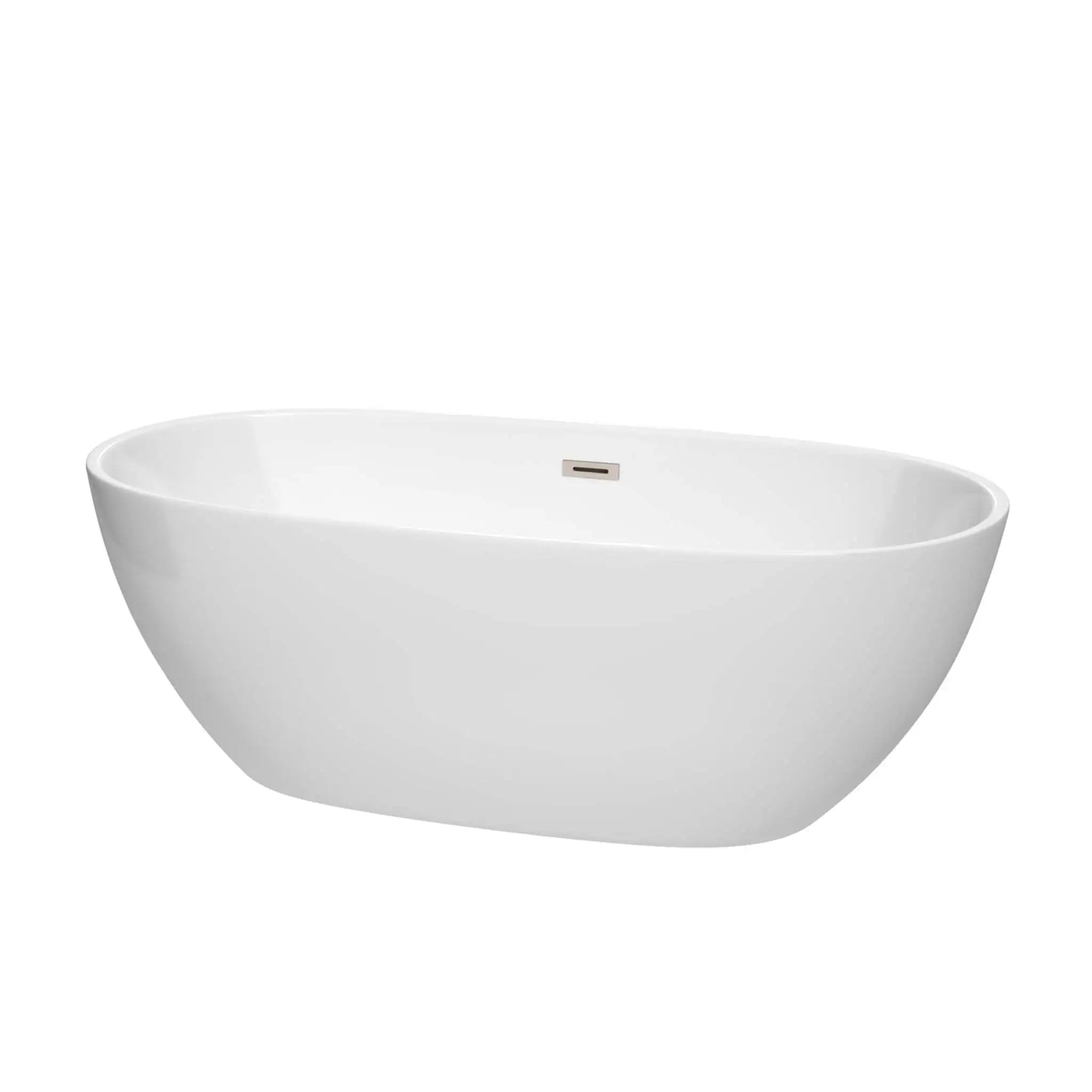 67" White Freestanding Bathtub, Brushed Nickel Trim - Juno by Wyndham (WCBTK156167BNTRIM) image