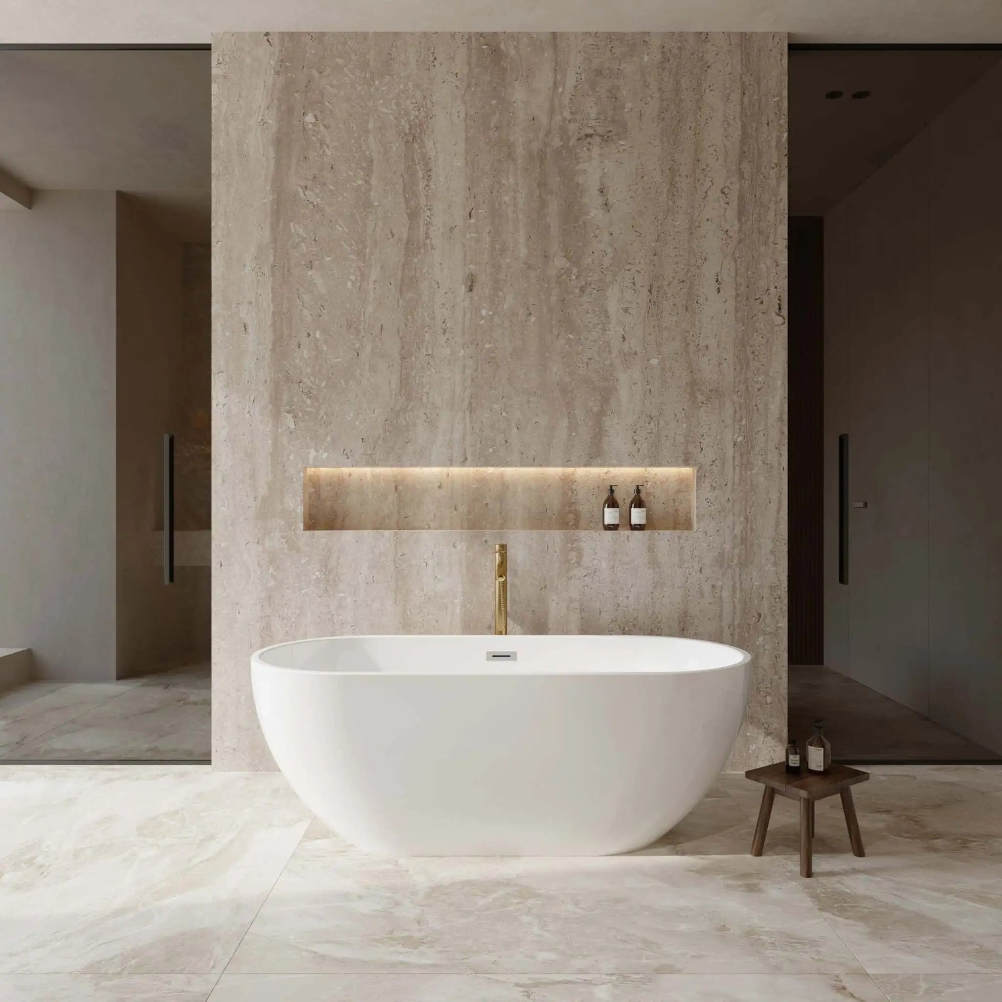 67" White Freestanding Bathtub with Brushed Gold Faucet - Brooklyn by Wyndham (WCOBT200067PCATPGD) image 1