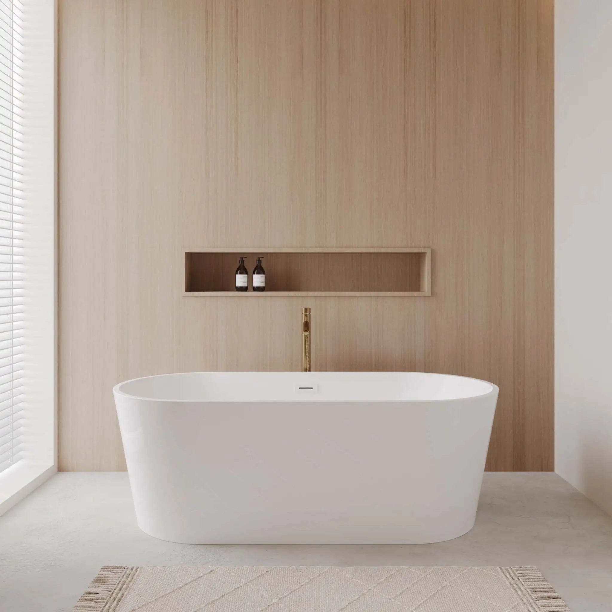 67" White Freestanding Bathtub with Brushed Gold Faucet - Carissa by Wyndham (WCOBT101267SWATPGD) image 1