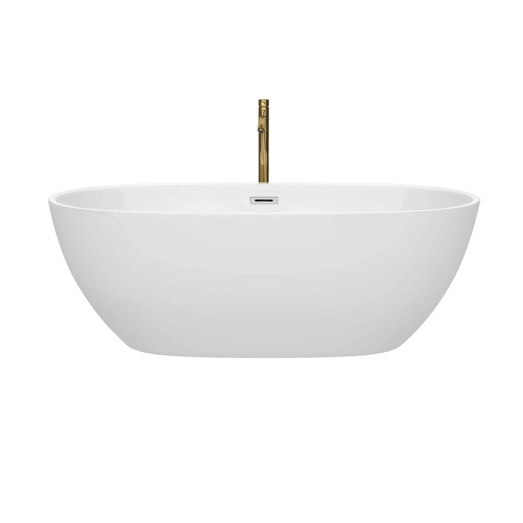 67" White Freestanding Bathtub with Brushed Gold Faucet - Juno by Wyndham (WCBTK156167PCATPGD) image 2