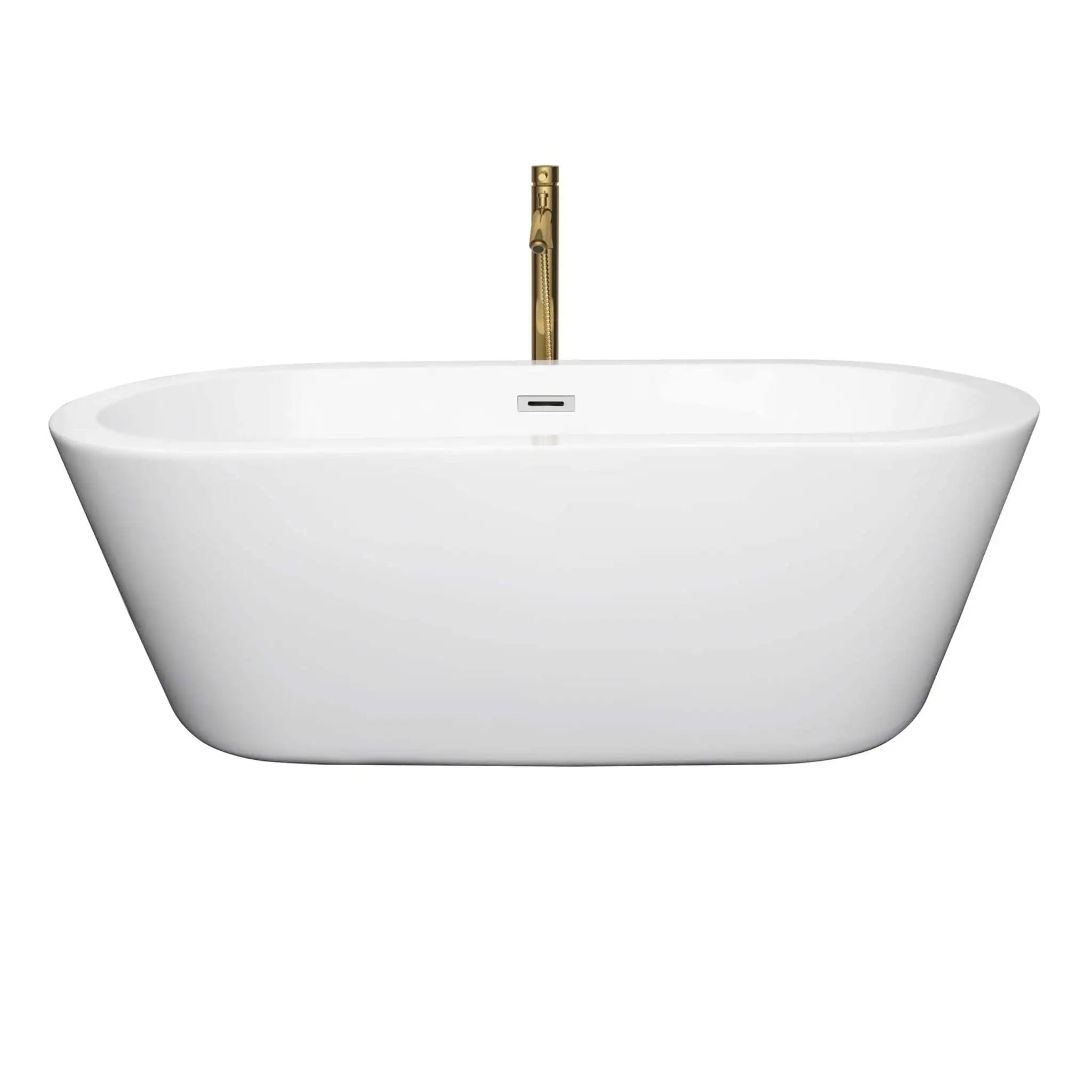 67" White Freestanding Bathtub with Brushed Gold Faucet - Mermaid by Wyndham (WCOBT100367PCATPGD) image 2