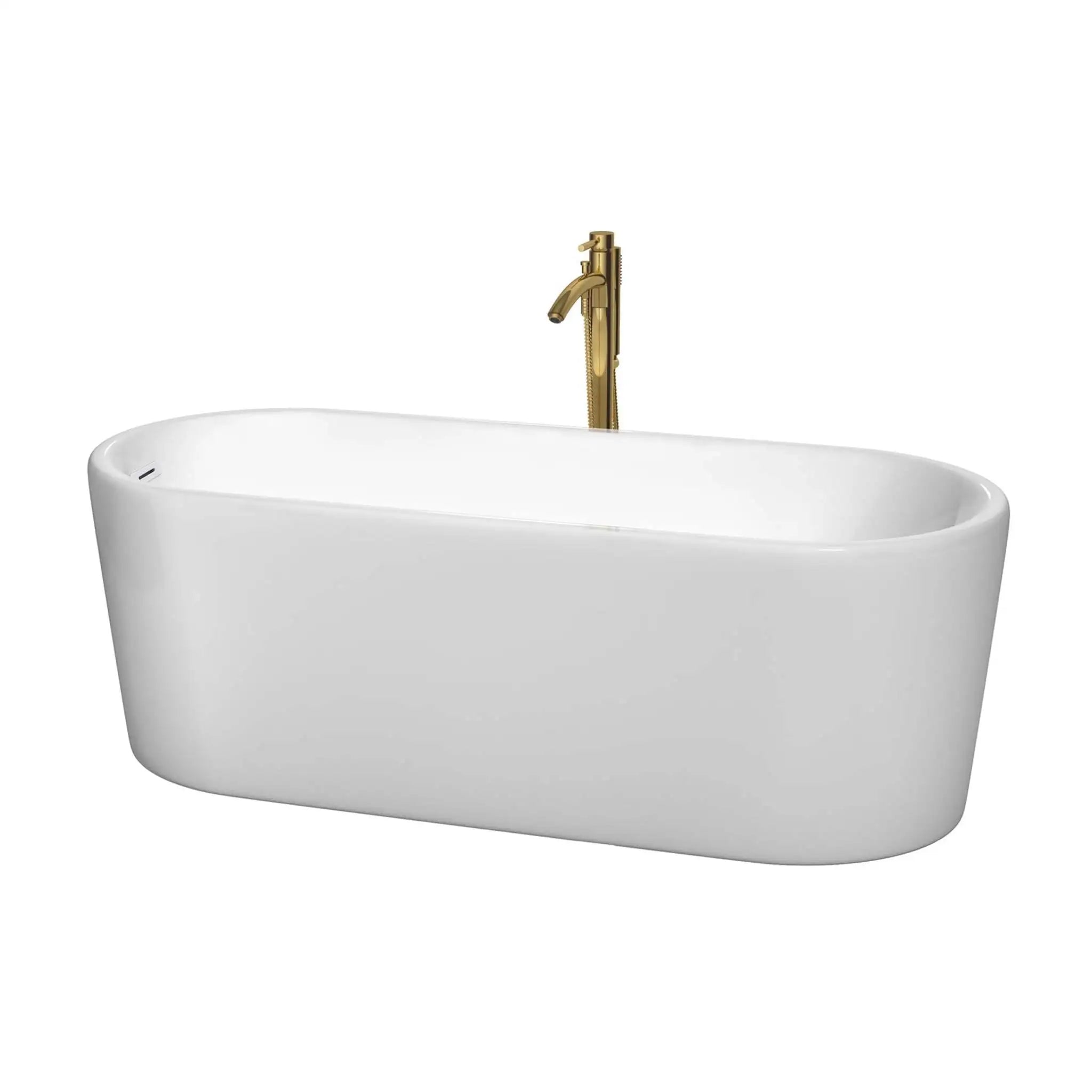 67" White Freestanding Bathtub with Brushed Gold Faucet - Ursula by Wyndham (WCBTK151167SWATPGD) image