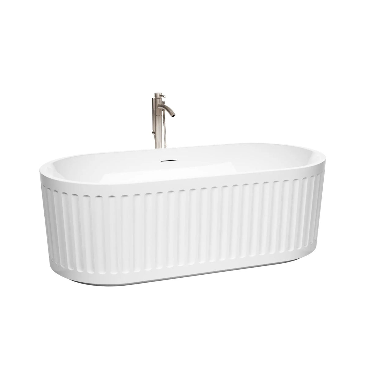 67" White Freestanding Bathtub with Brushed Nickel Drain and Overflow Trim, and Brushed Nickel Floor Mounted Faucet - Carmela by Wyndham (WCBTS200467ATP11BN) 2
