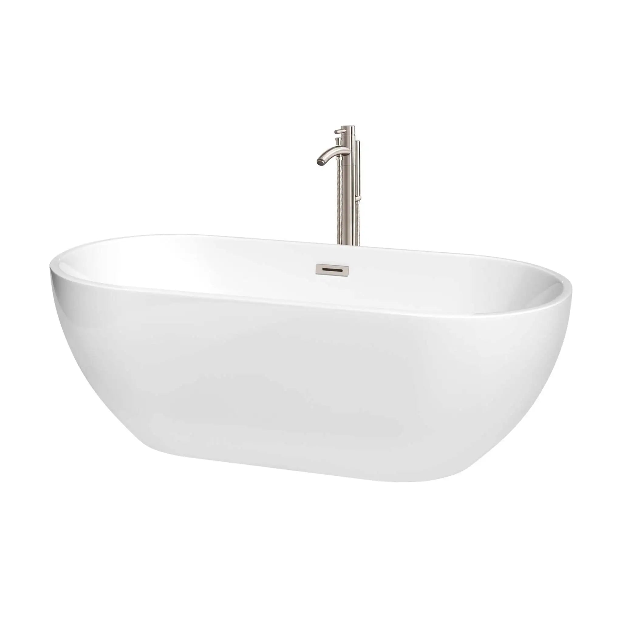 67" White Freestanding Bathtub with Brushed Nickel Faucet - Brooklyn by Wyndham (WCOBT200067ATP11BN) image