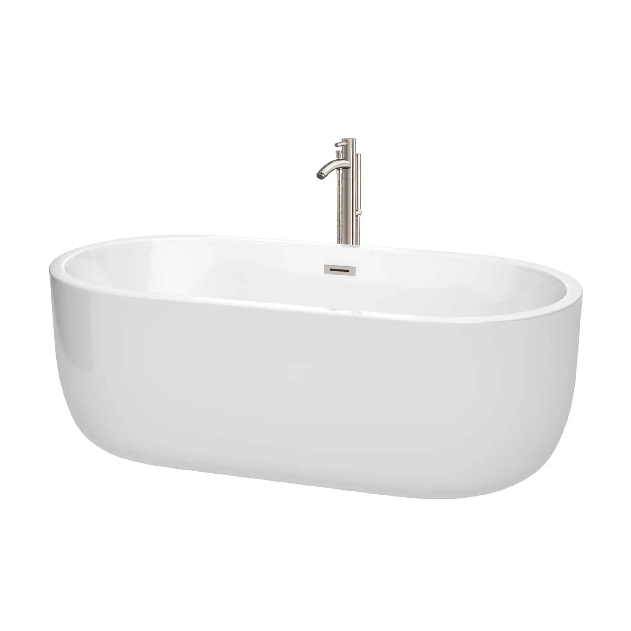 67" White Freestanding Bathtub with Brushed Nickel Faucet - Juliette by Wyndham (WCOBT101367ATP11BN) image