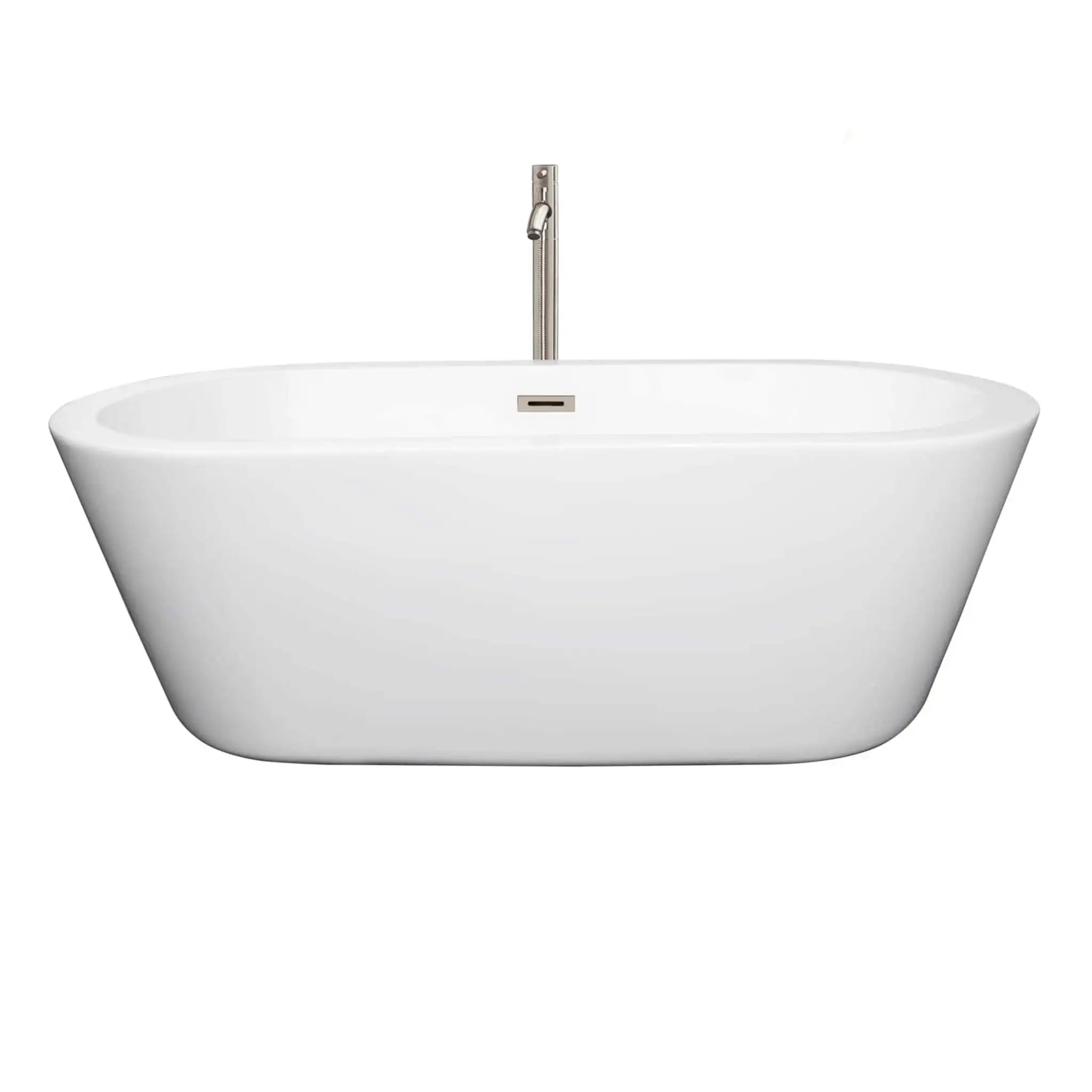 67" White Freestanding Bathtub with Brushed Nickel Faucet - Mermaid by Wyndham (WCOBT100367ATP11BN) image 2