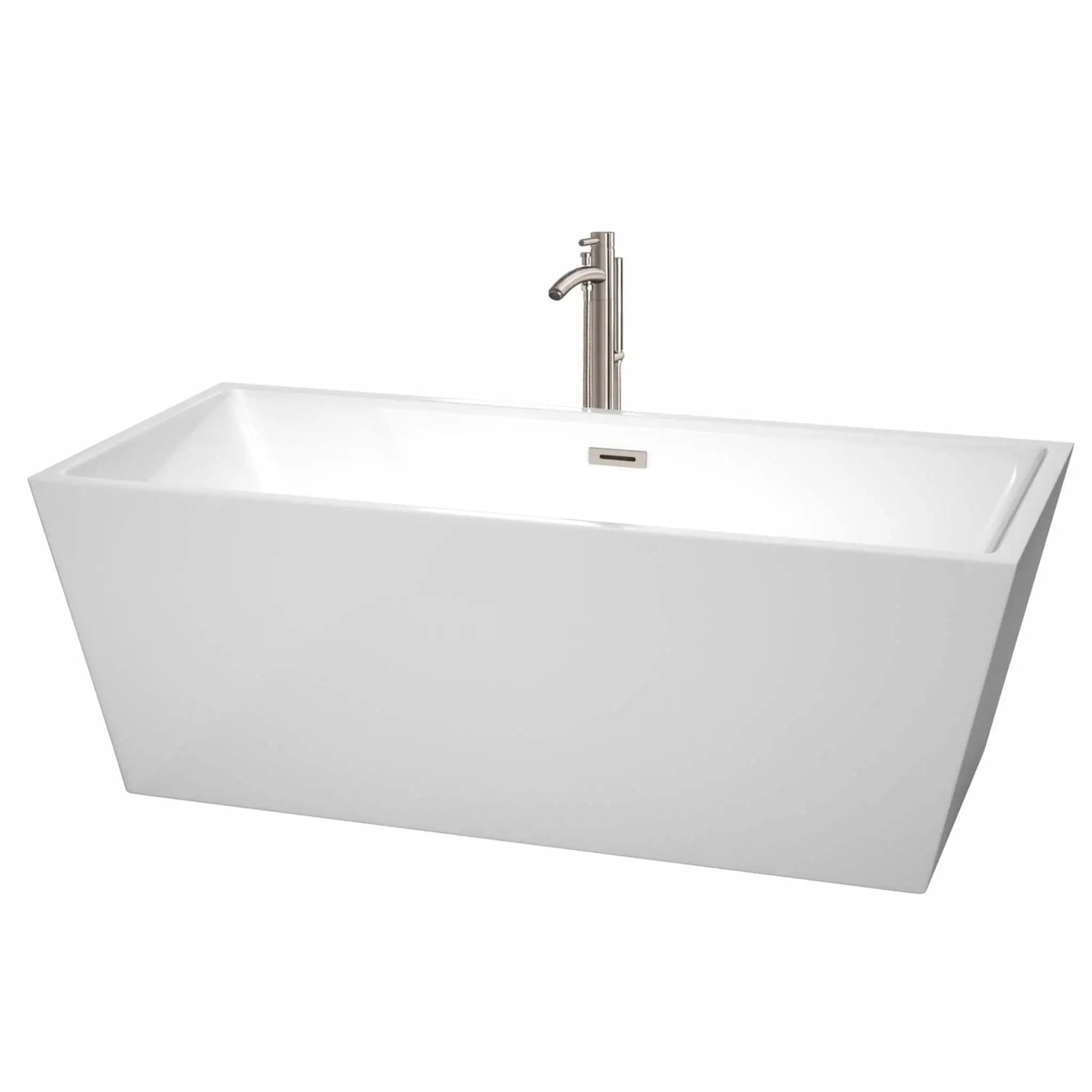 67" White Freestanding Bathtub with Brushed Nickel Faucet - Sara by Wyndham (WCBTK151467ATP11BN) image