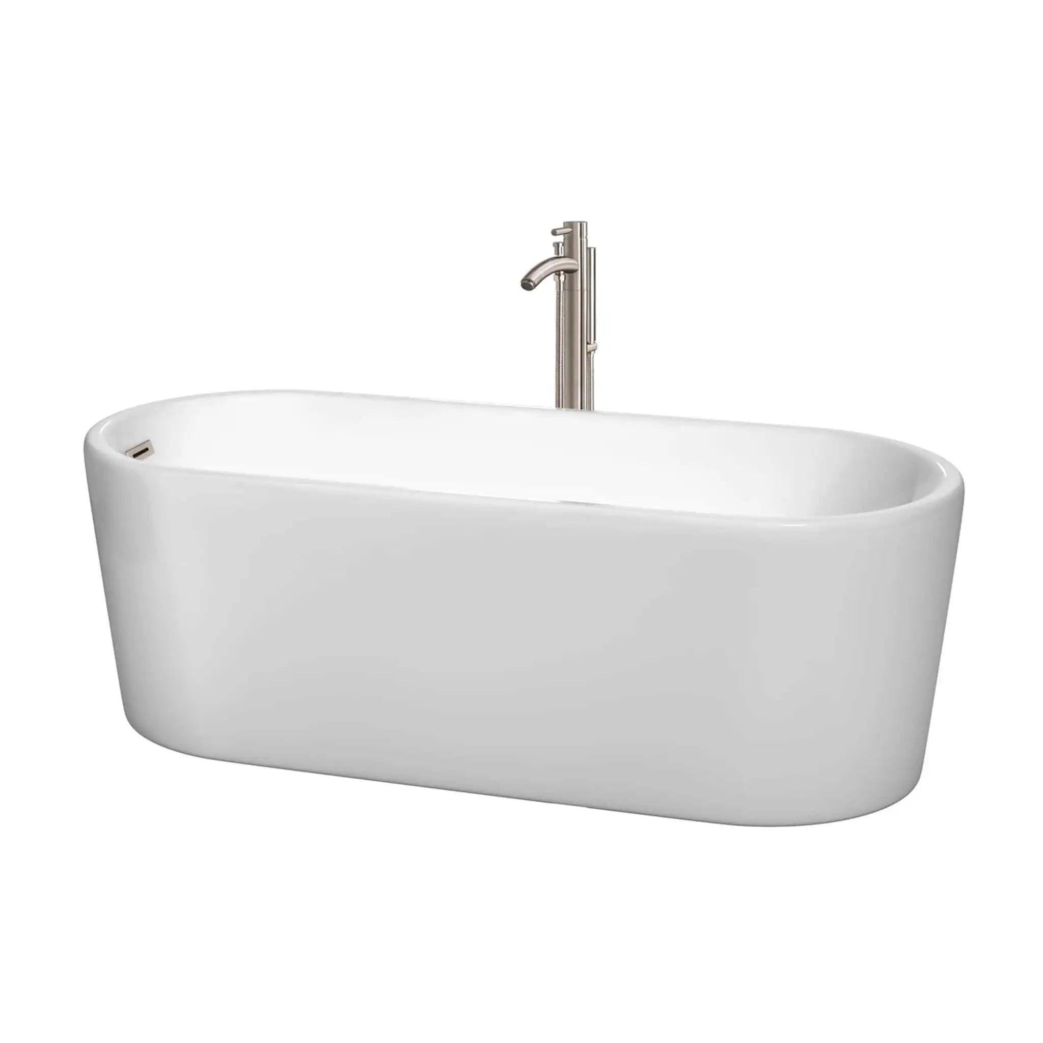 67" White Freestanding Bathtub with Brushed Nickel Faucet - Ursula by Wyndham (WCBTK151167ATP11BN) image