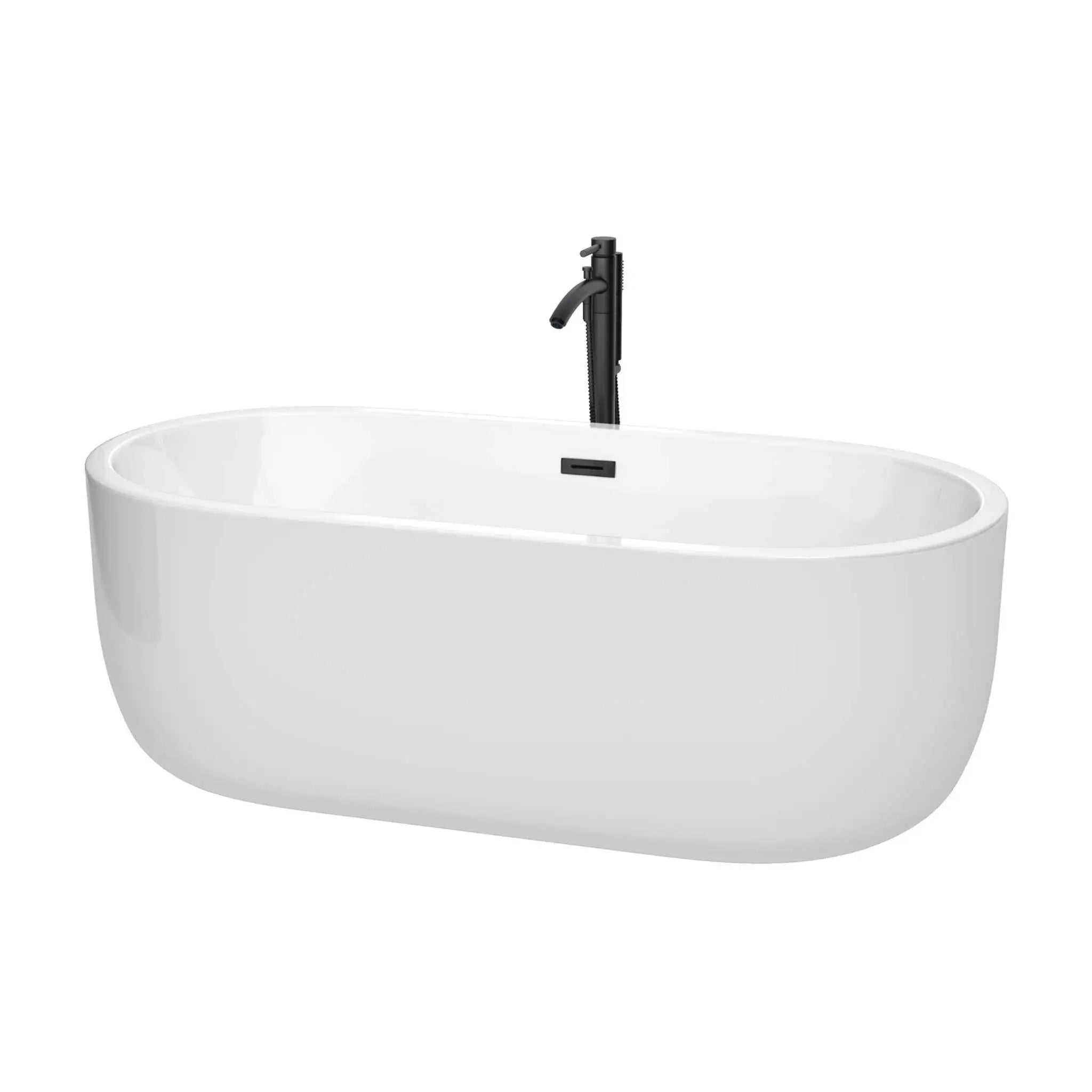 67" White Freestanding Bathtub with Matte Black Faucet - Juliette by Wyndham (WCOBT101367MBATPBK) image