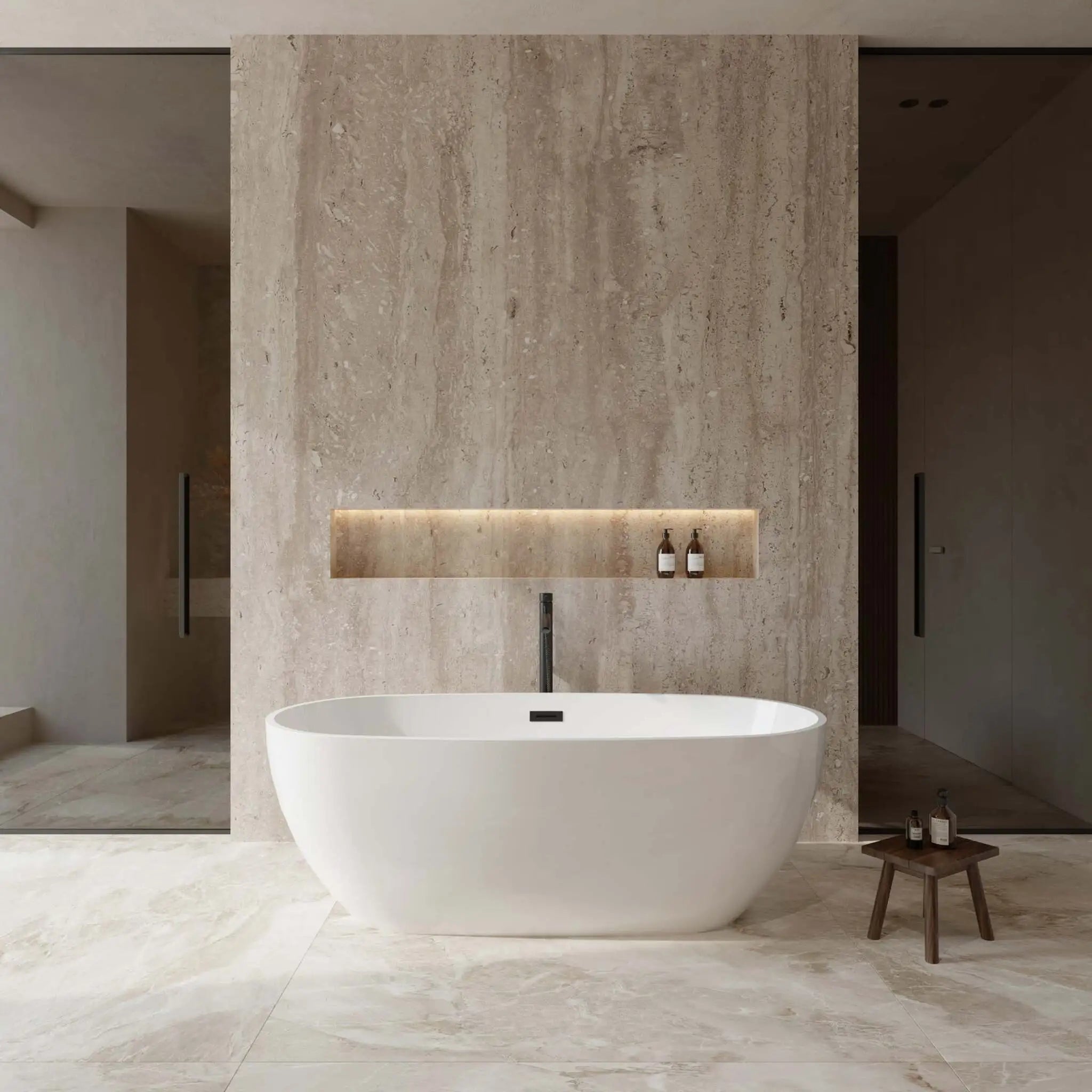 67" White Freestanding Bathtub with Matte Black Faucet - Juno by Wyndham (WCBTK156167MBATPBK) image 1