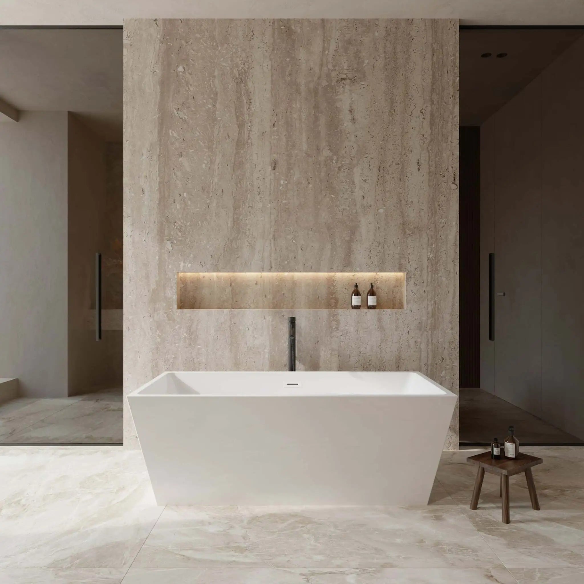 67" White Freestanding Bathtub with Matte Black Faucet - Sara by Wyndham (WCBTK151467SWATPBK) image 1