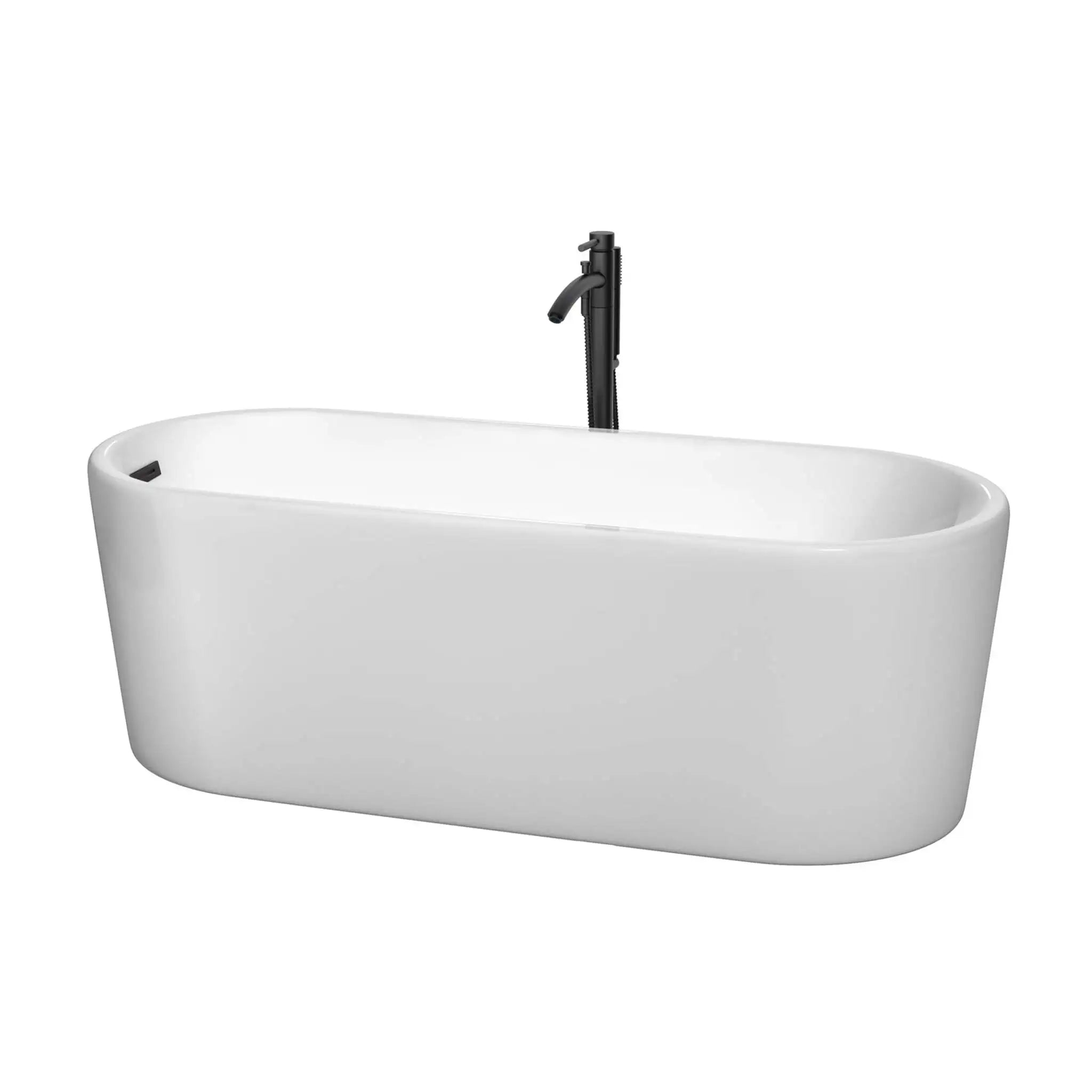 67" White Freestanding Bathtub with Matte Black Faucet - Ursula by Wyndham (WCBTK151167MBATPBK) image