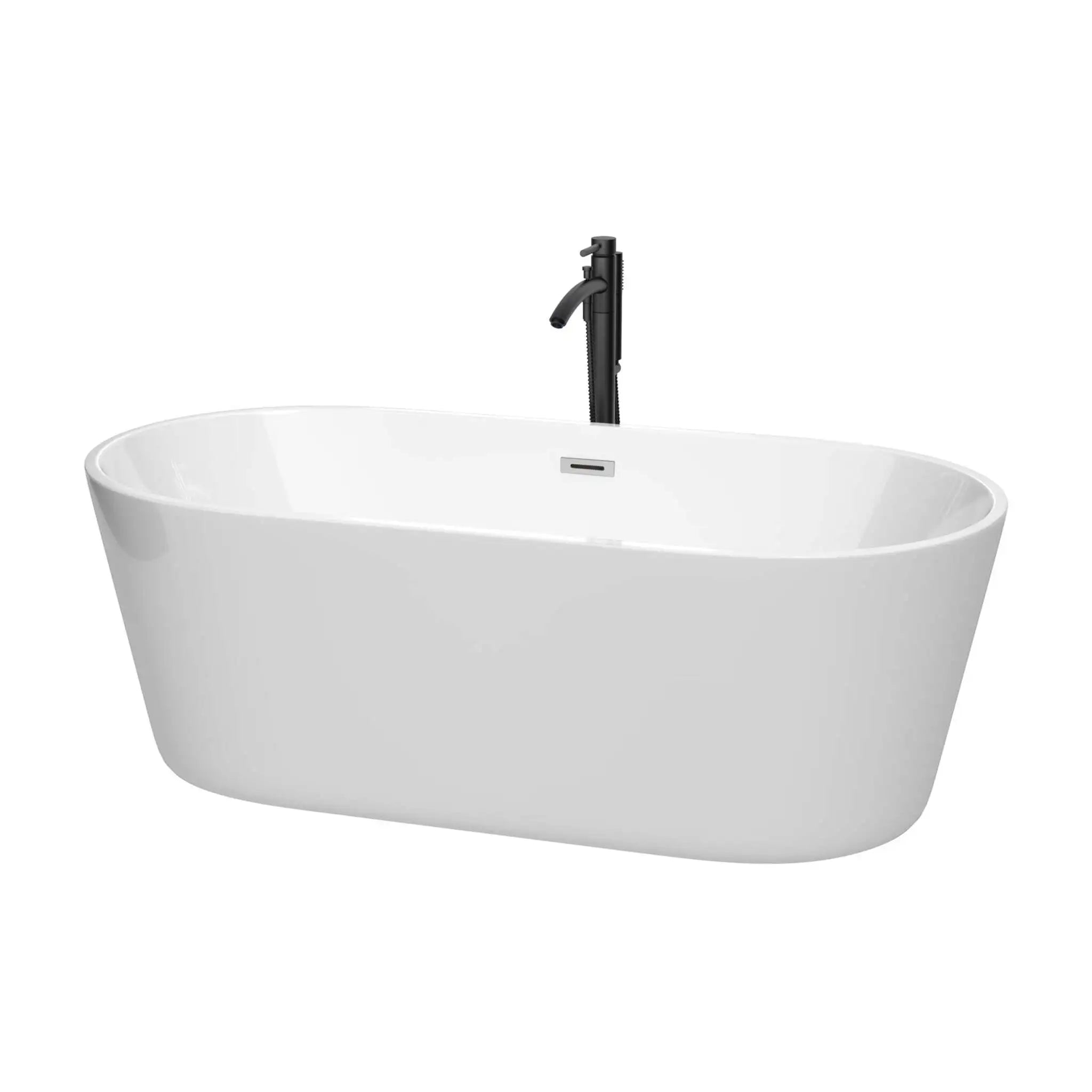 67" White Freestanding Bathtub with Polished Chrome - Carissa CD by Wyndham (WCOBT101567PCATPBK) image