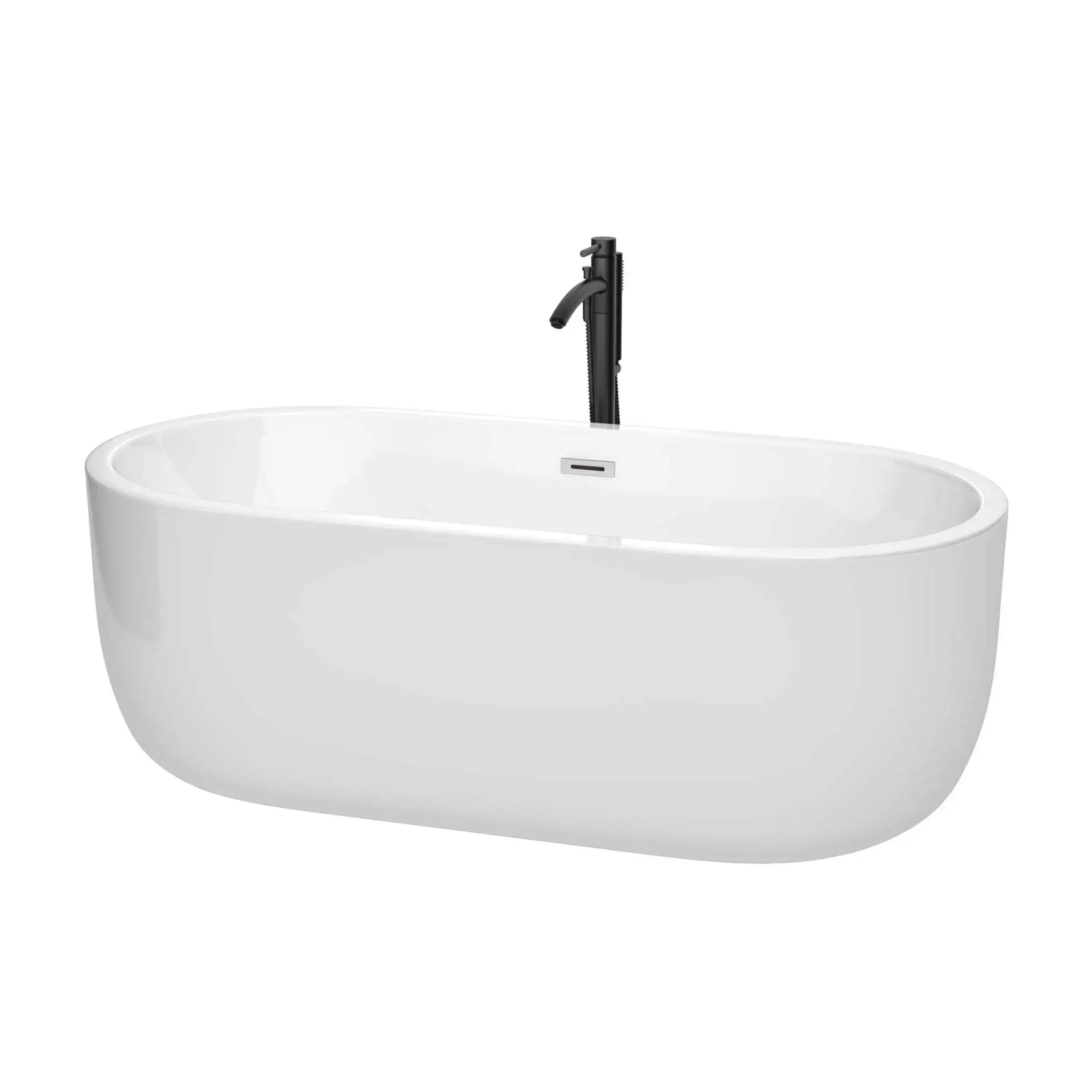 67" White Freestanding Bathtub with Polished Chrome Faucet - Juliette by Wyndham (WCOBT101367PCATPBK) image