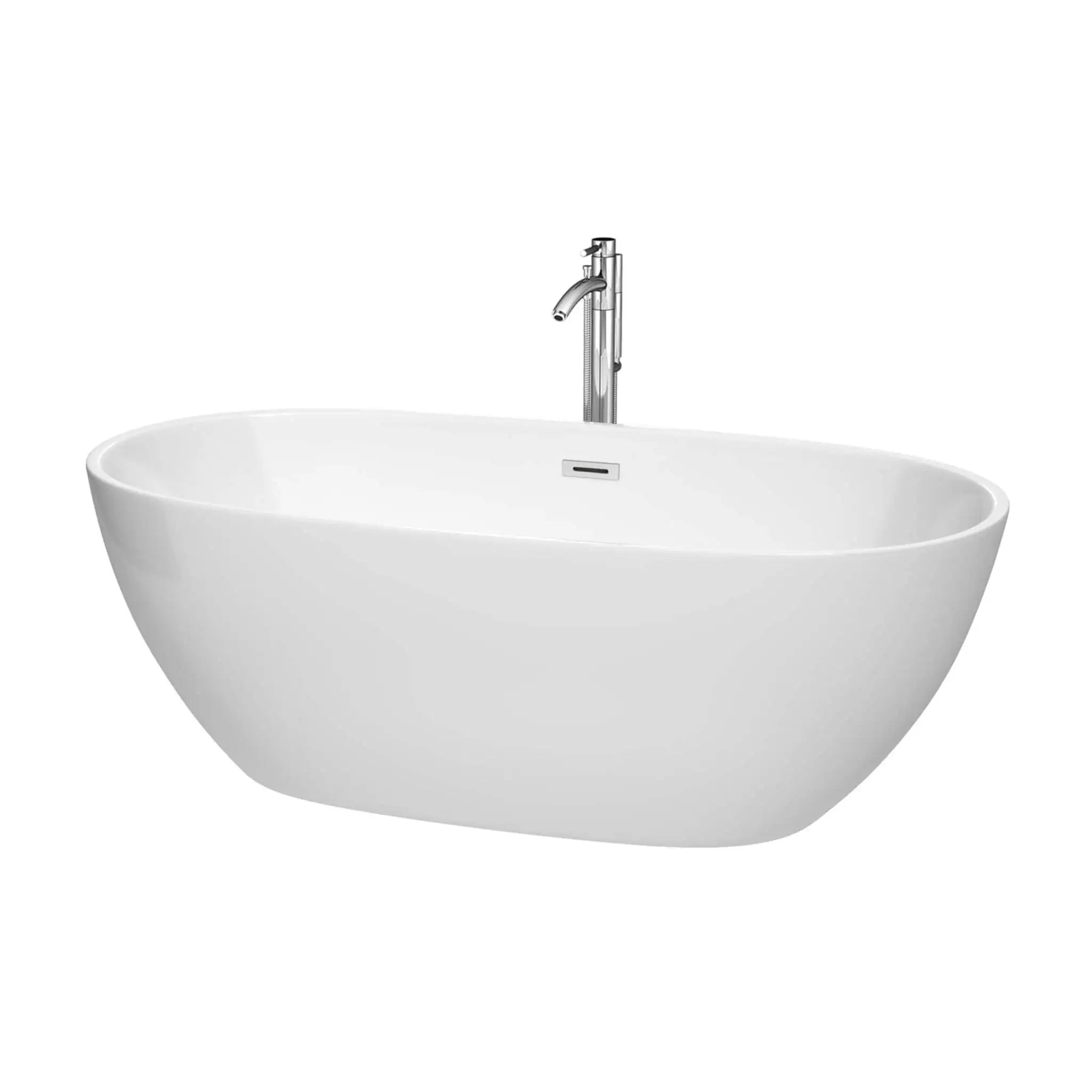 67" White Freestanding Bathtub with Polished Chrome Faucet - Juno by Wyndham (WCBTK156167ATP11PC) image