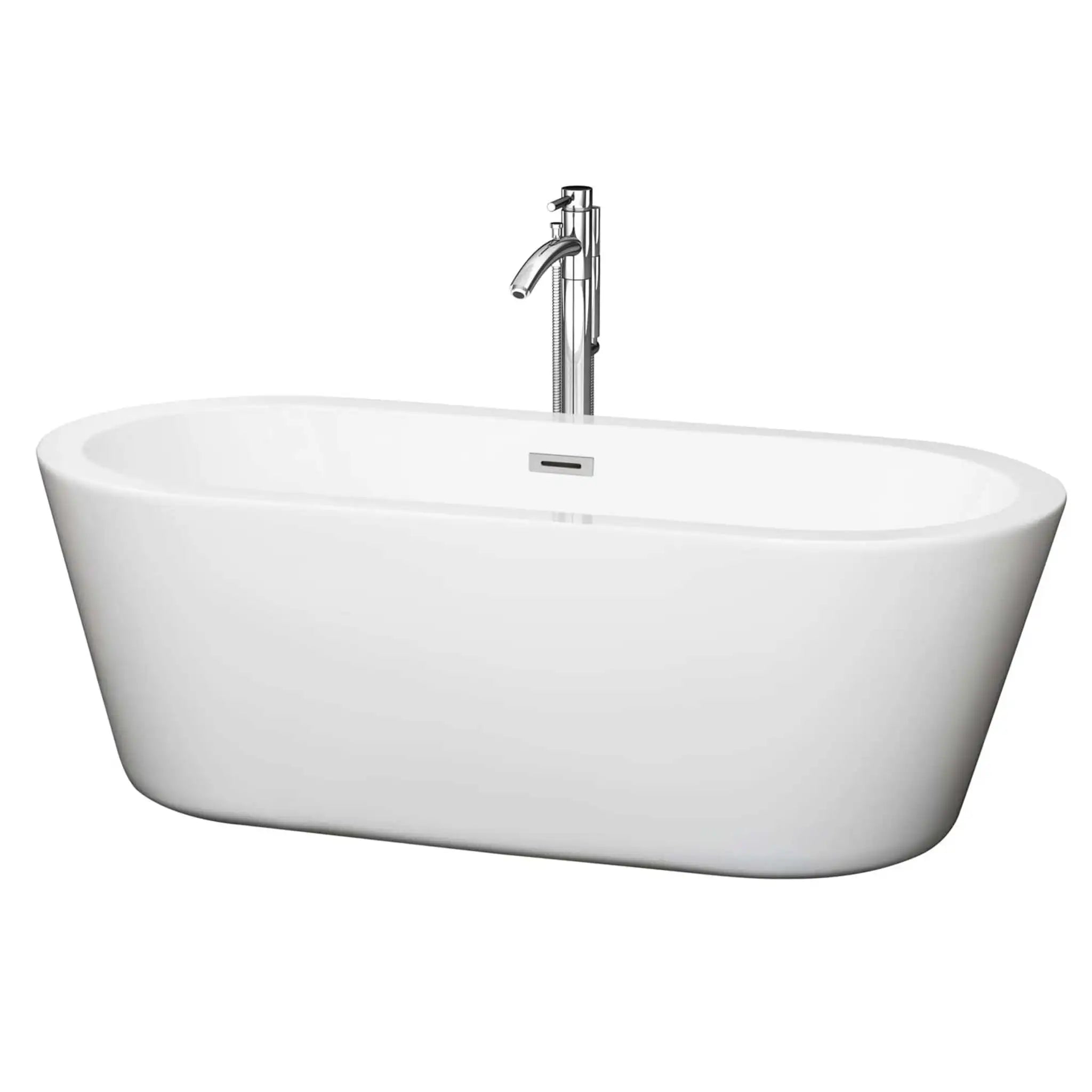 67" White Freestanding Bathtub with Polished Chrome Faucet - Mermaid by Wyndham (WCOBT100367ATP11PC) image