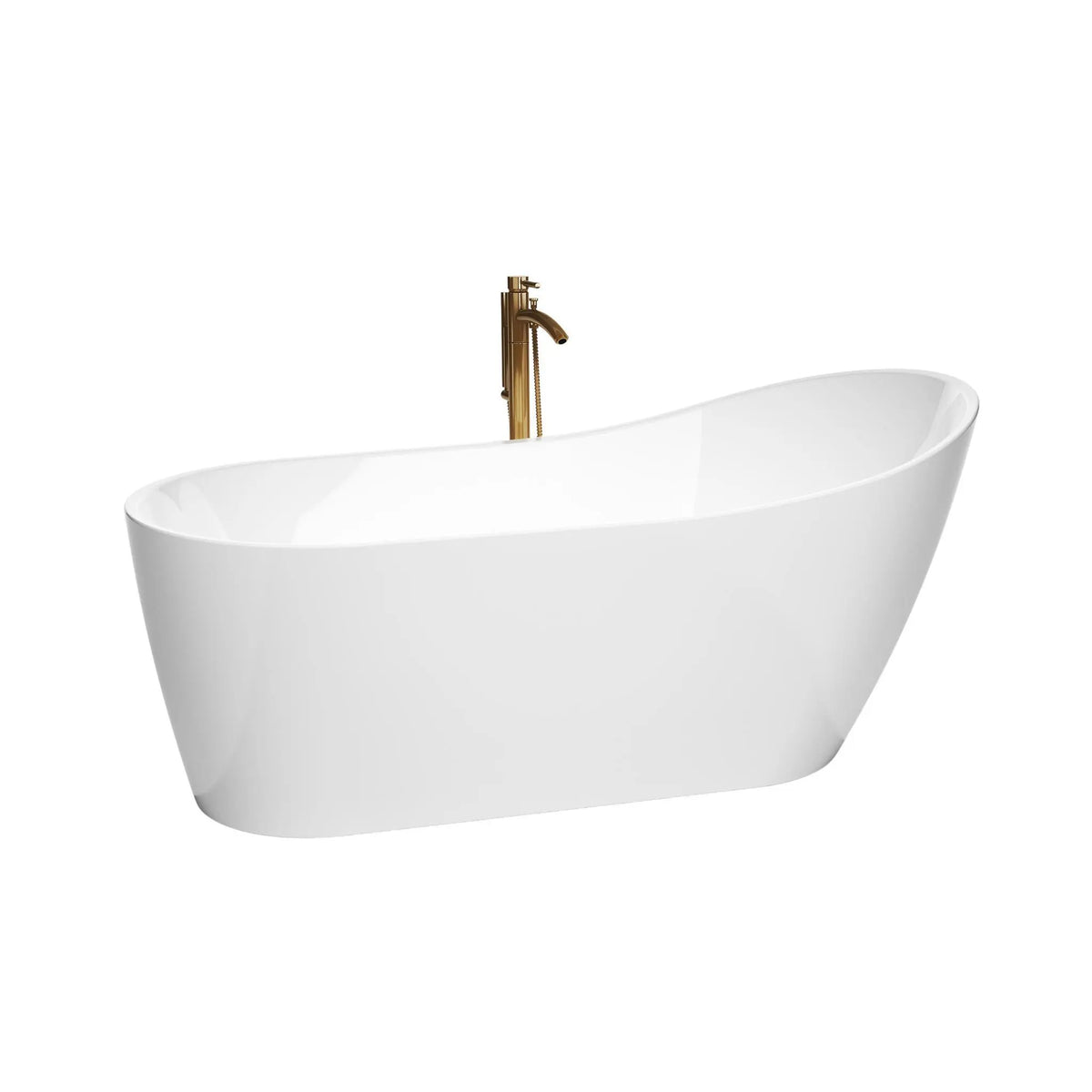 67" White Soaking Bathtub with Polished Chrome Trim and Floor Mounted Faucet in Brushed Gold - Davia by Wyndham (WCBTS200267PCATPGD) 2