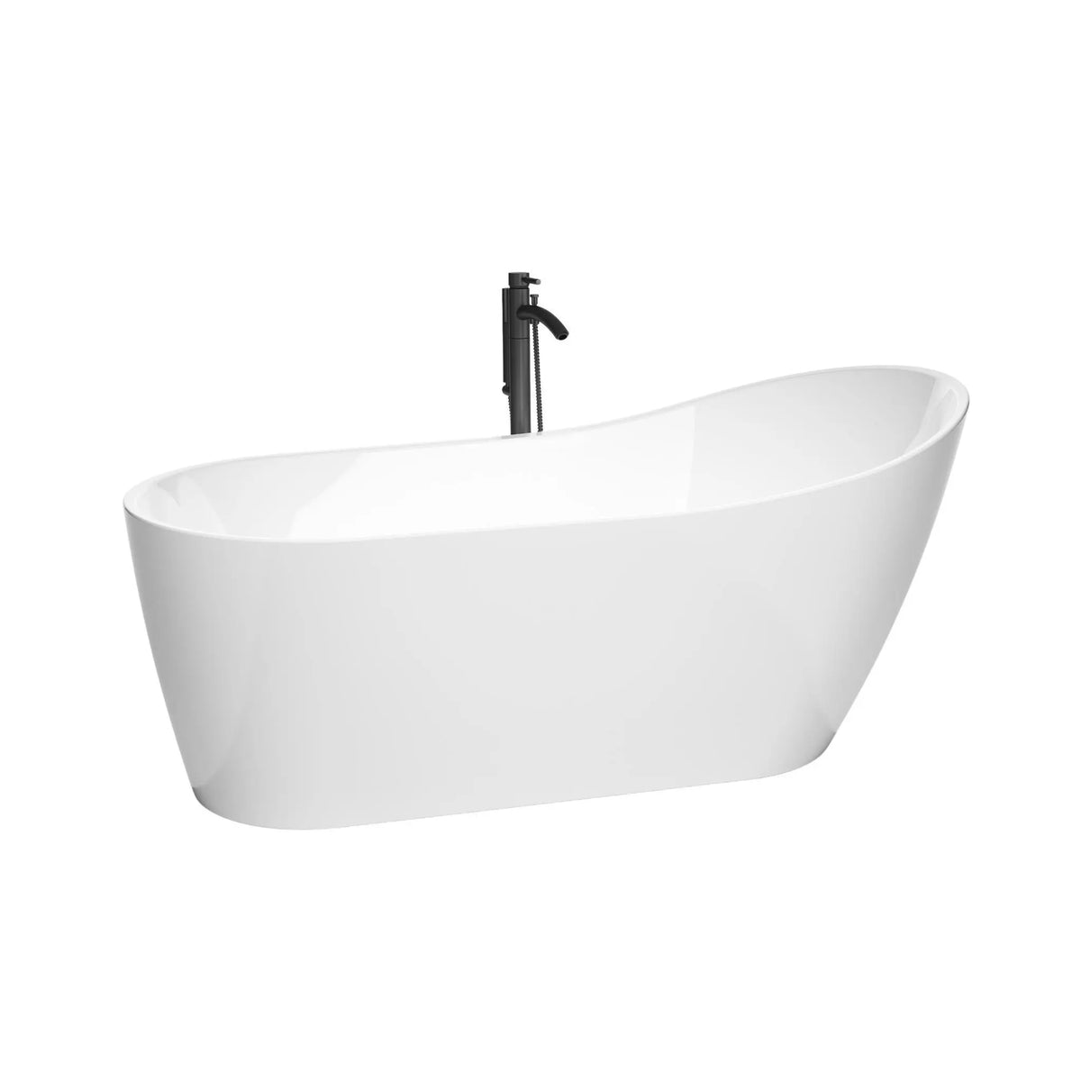 67" White Soaking Bathtub with Shiny White Trim and Floor Mounted Faucet in Matte Black - Davia by Wyndham (WCBTS200267SWATPBK) 2