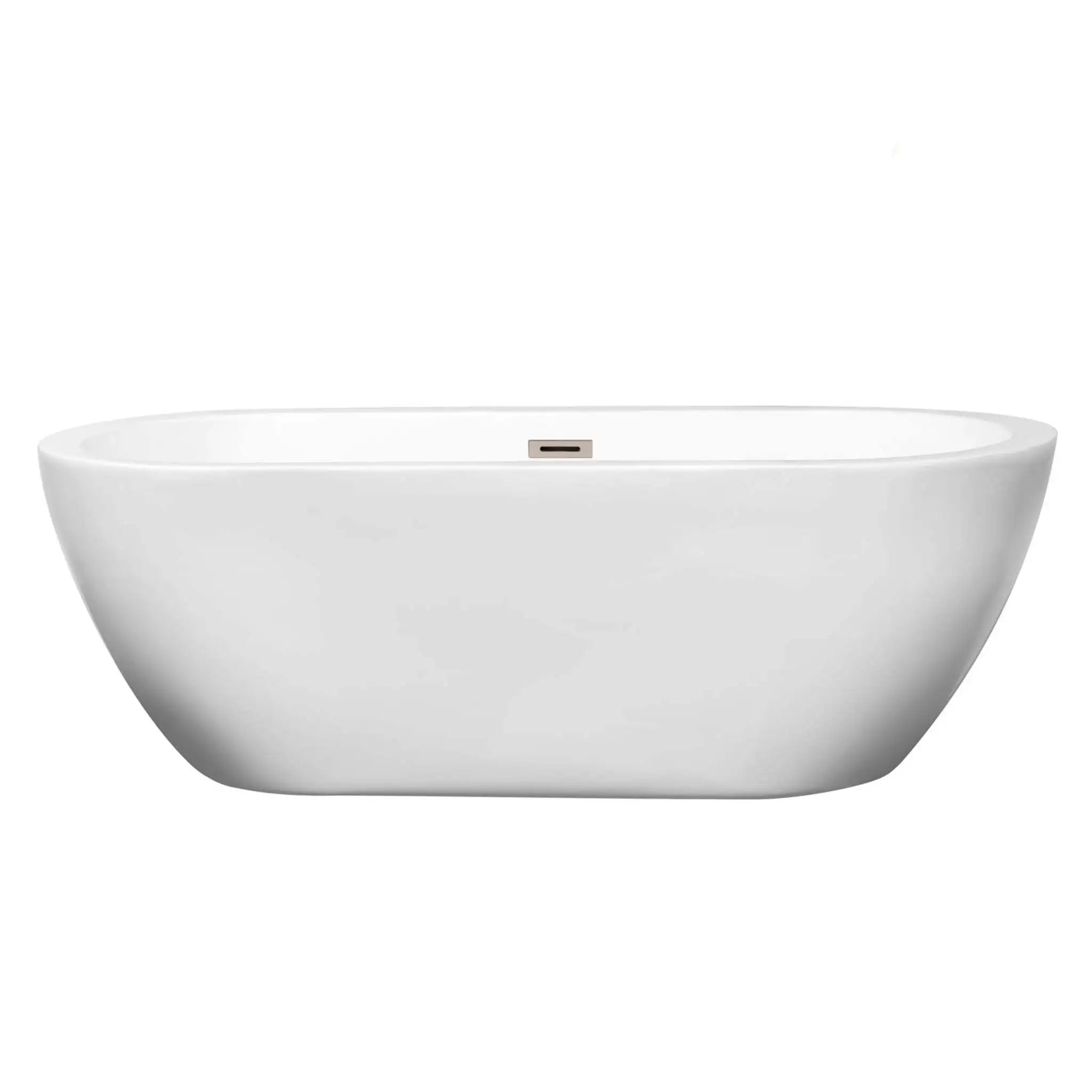 68" White Freestanding Bathtub, Brushed Nickel Trim - Soho by Wyndham (WCOBT100268BNTRIM) image 2