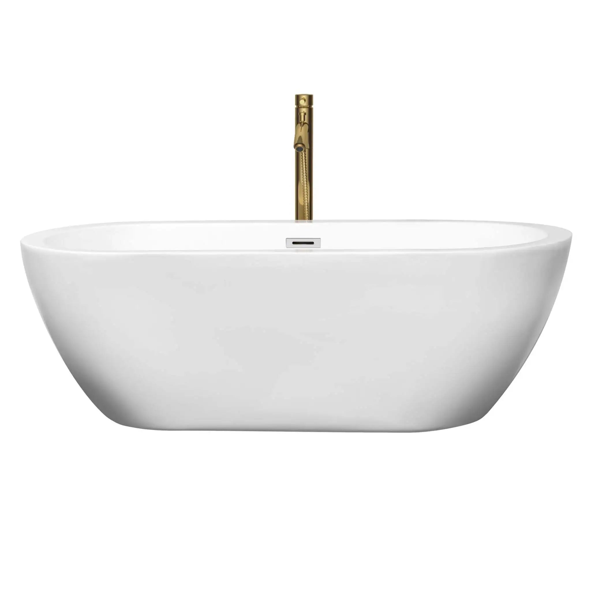 68" White Freestanding Bathtub with Brushed Gold Faucet - Soho by Wyndham (WCOBT100268PCATPGD) image 2
