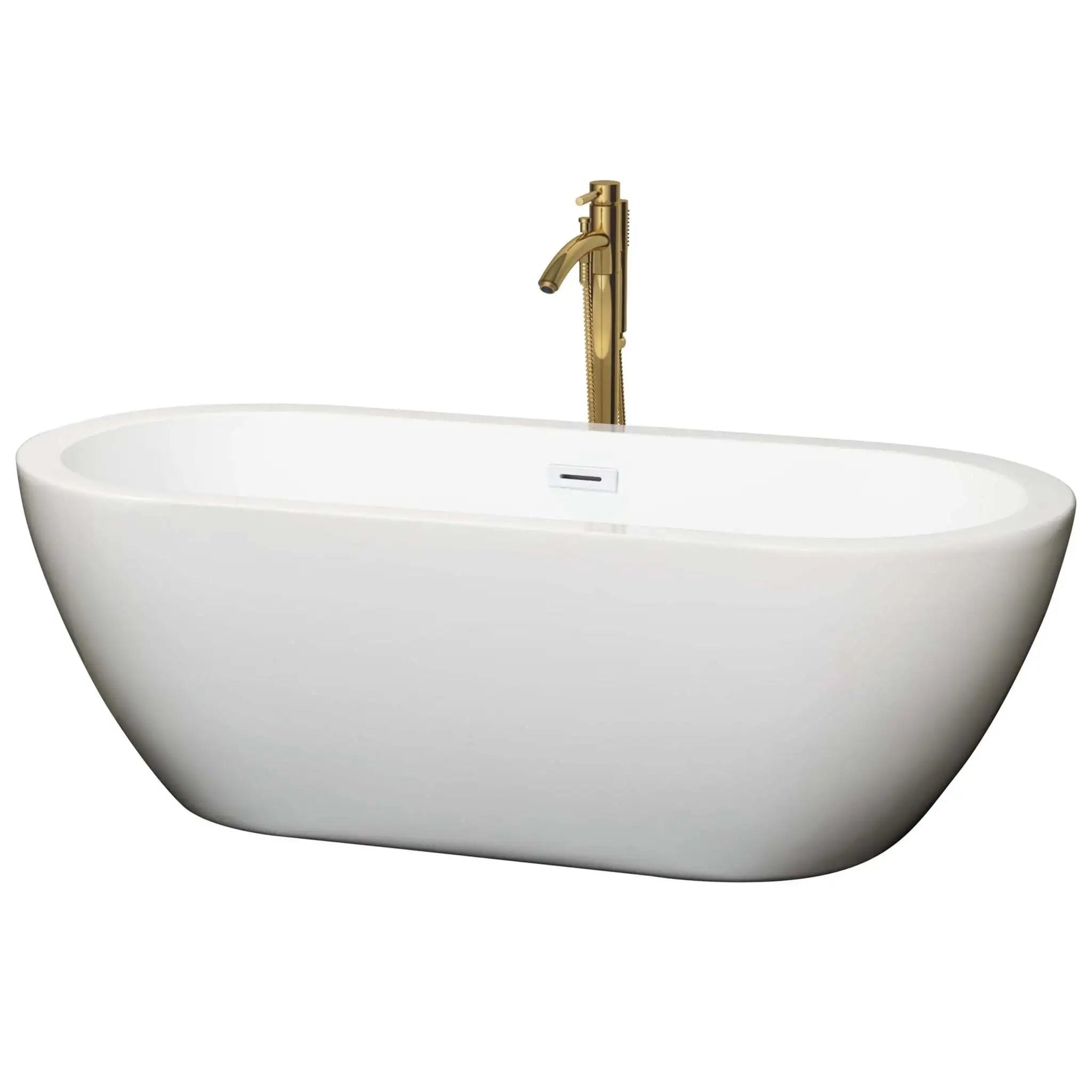 68" White Freestanding Bathtub with Brushed Gold Faucet - Soho by Wyndham (WCOBT100268SWATPGD) image