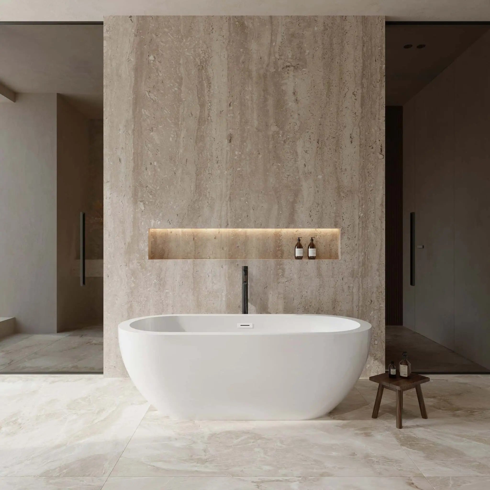 68" White Freestanding Bathtub with Matte Black Faucet - Soho by Wyndham (WCOBT100268SWATPBK) image 1
