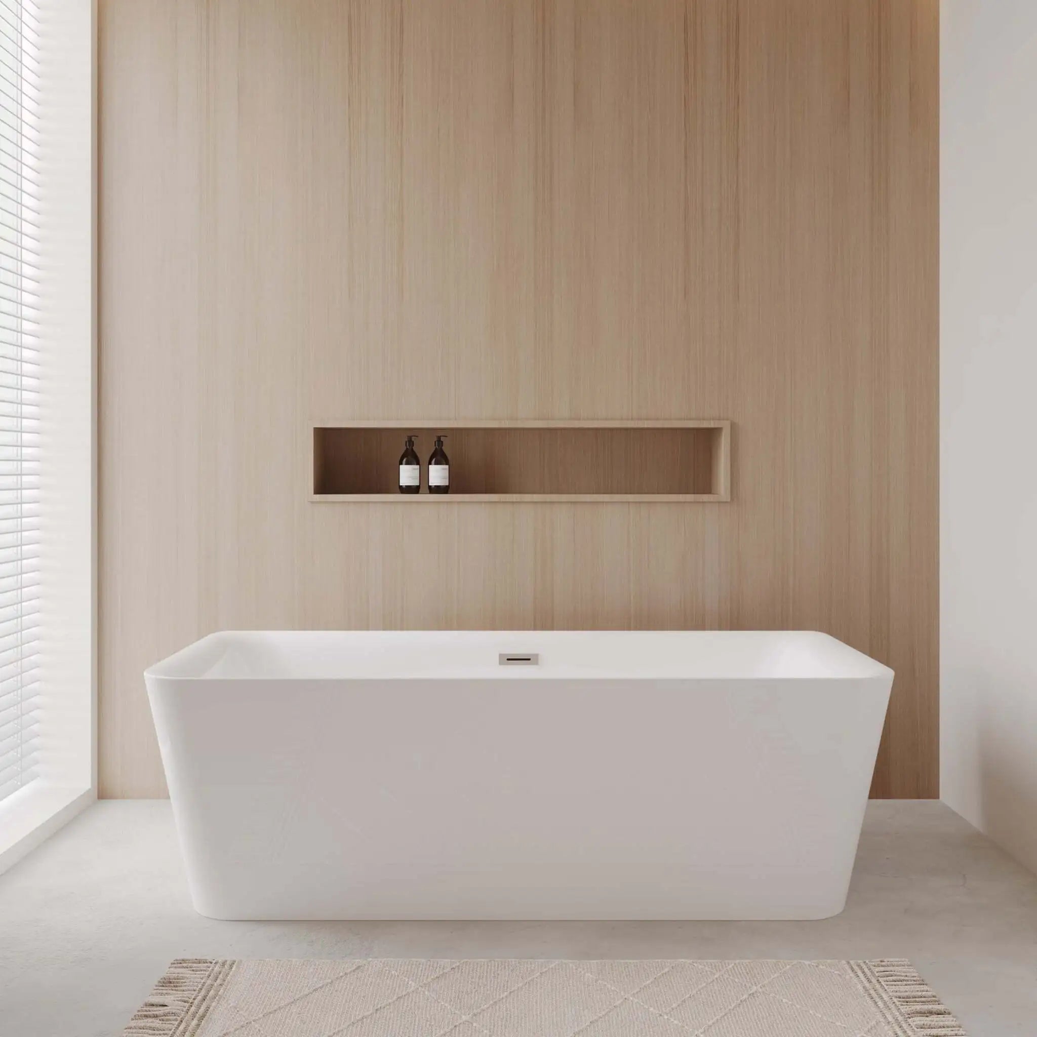 69" White Freestanding Bathtub, Brushed Nickel Trim - Emily by Wyndham (WCOBT100169BNTRIM) image 1