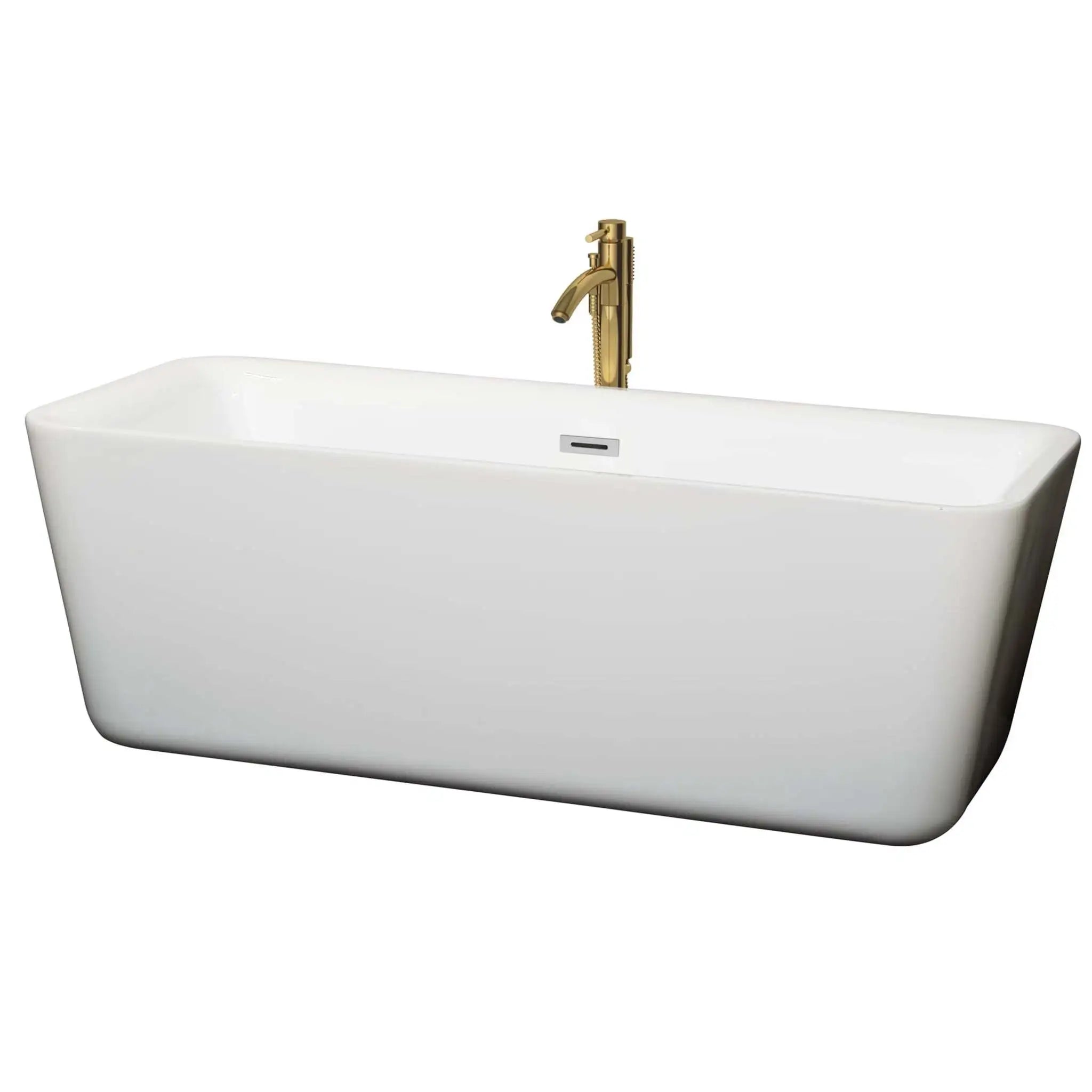 69" White Freestanding Bathtub with Brushed Gold Faucet - Emily by Wyndham (WCOBT100169PCATPGD) image
