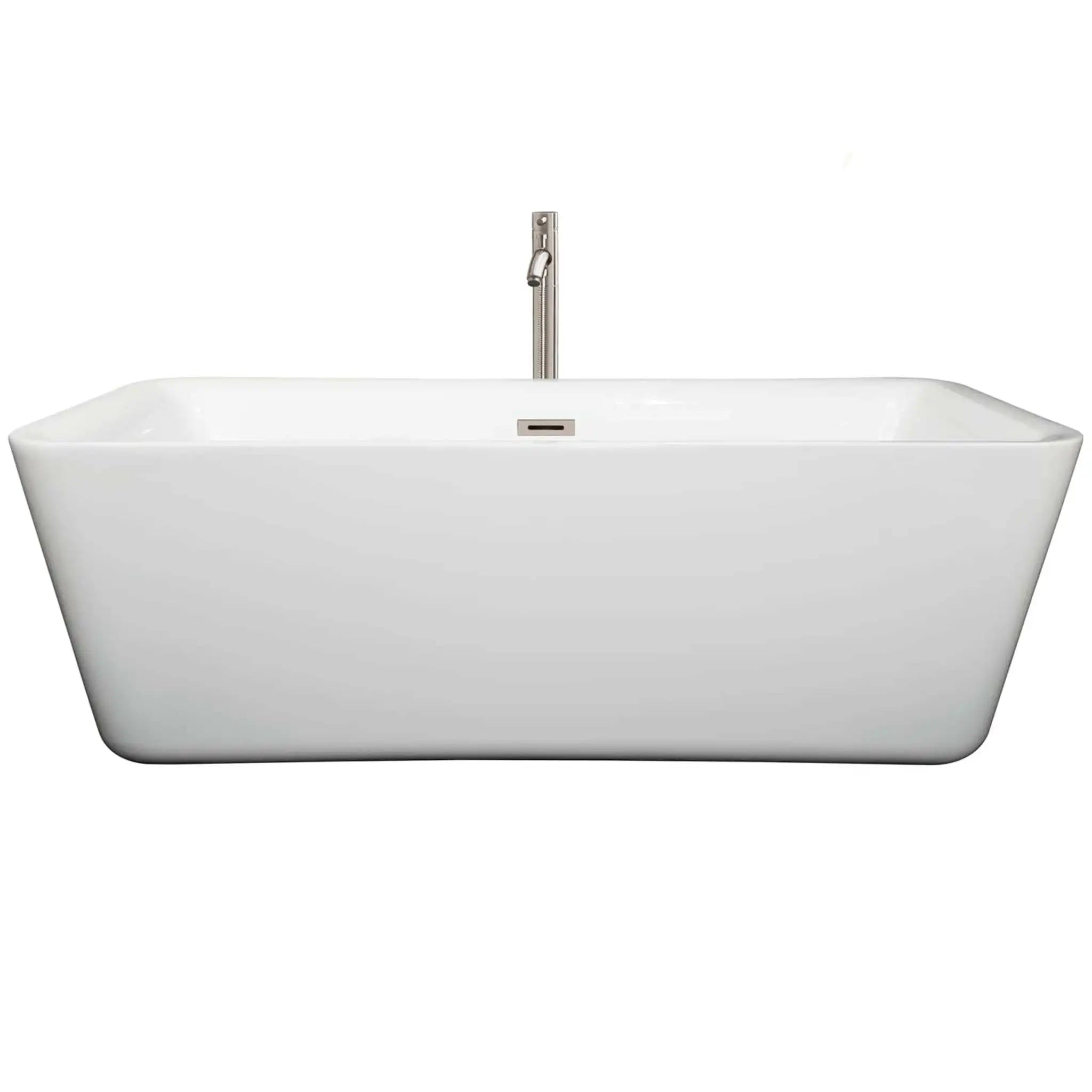 69" White Freestanding Bathtub with Brushed Nickel Faucet - Emily by Wyndham (WCOBT100169ATP11BN) image 2