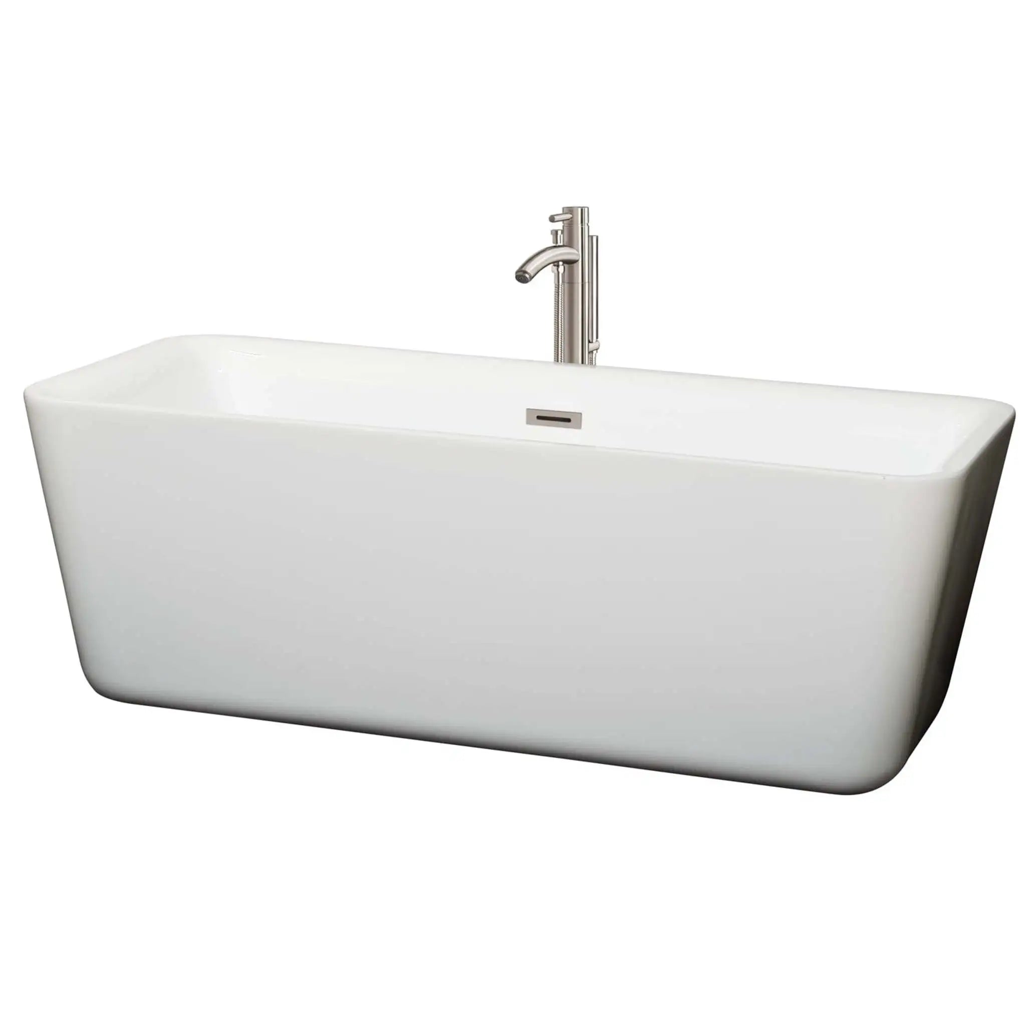 69" White Freestanding Bathtub with Brushed Nickel Faucet - Emily by Wyndham (WCOBT100169ATP11BN) image