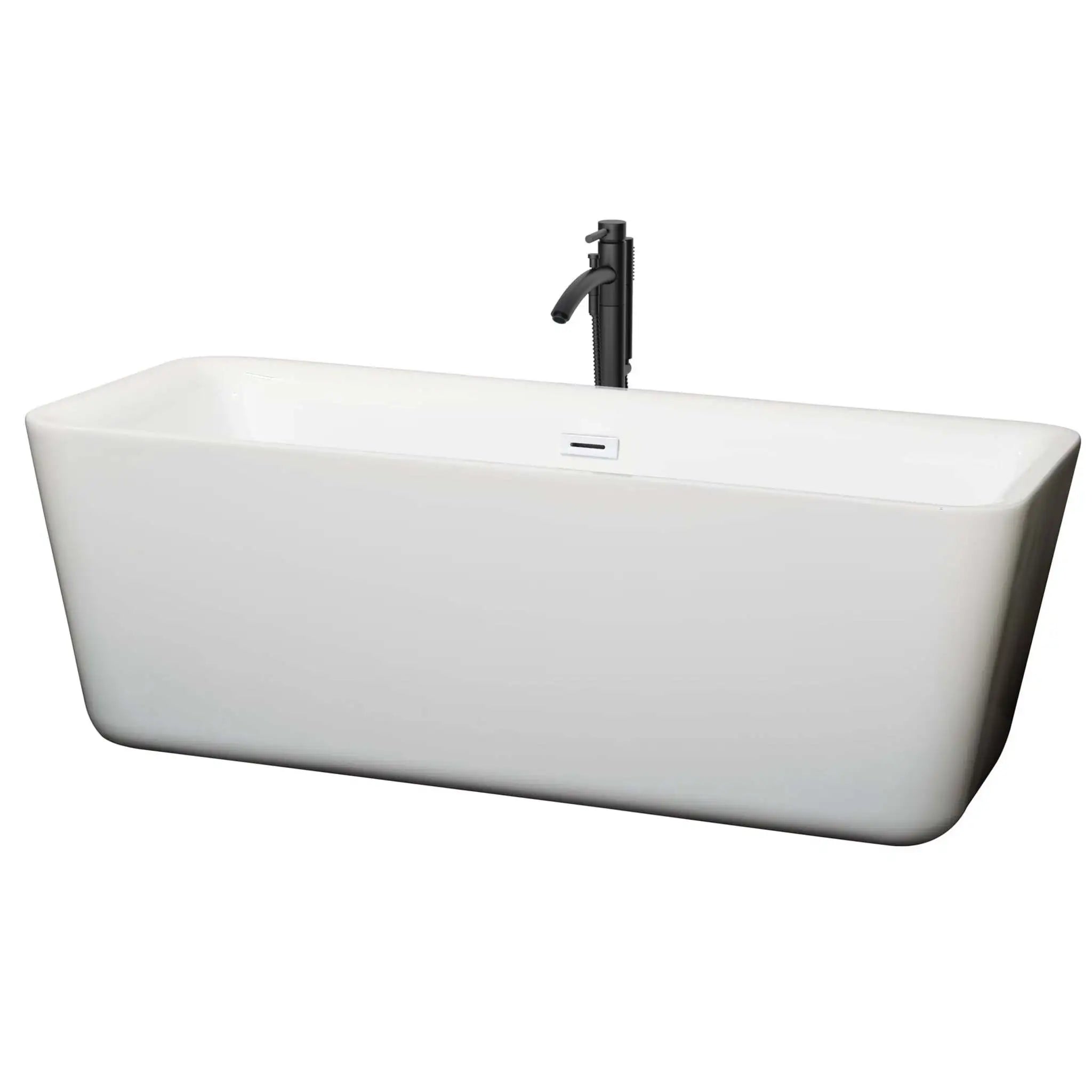 69" White Freestanding Bathtub with Matte Black Faucet - Emily by Wyndham (WCOBT100169SWATPBK) image
